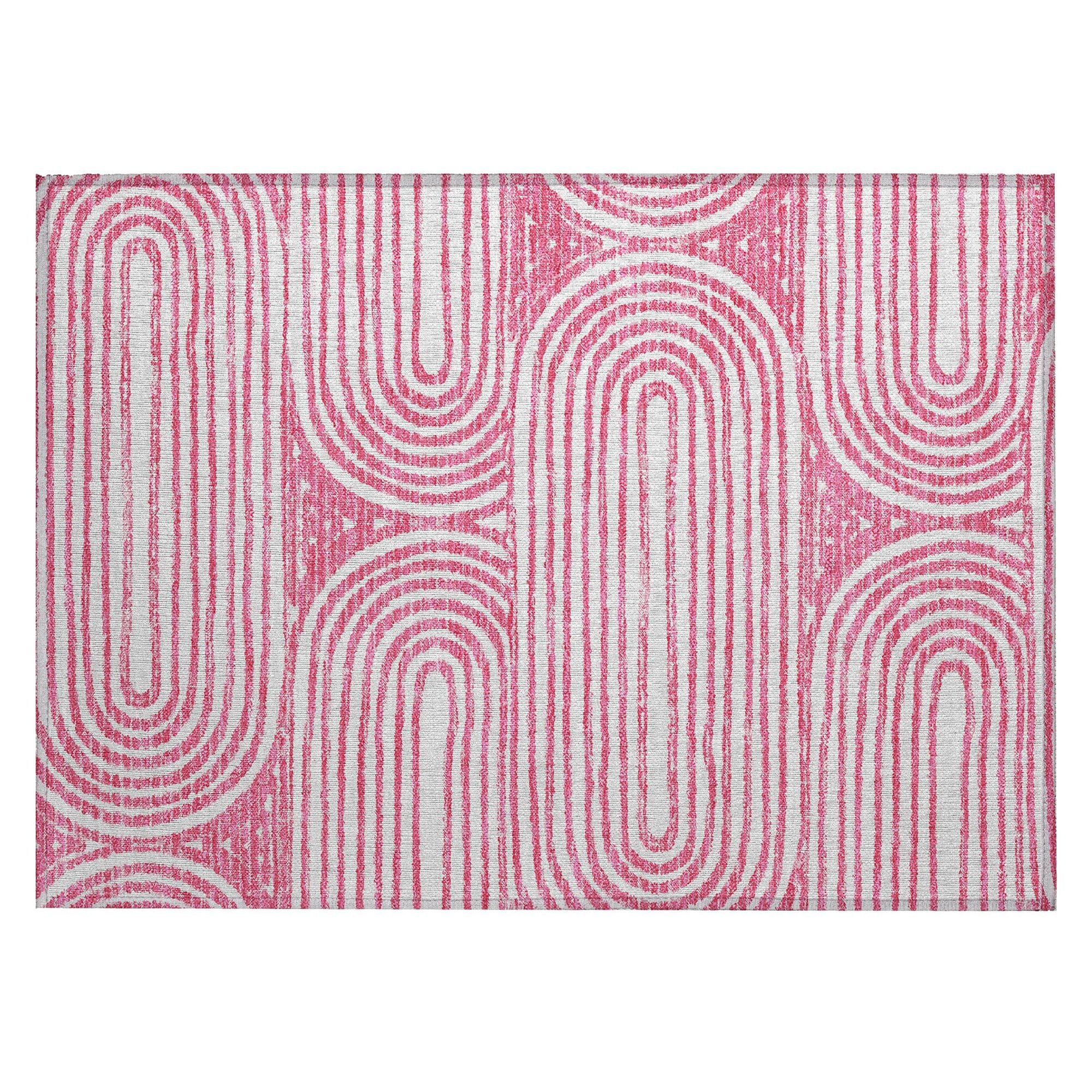 Machine Washable Blush Pink Rug - Indoor / Outdoor - Kids / Pet Friendly Art Deco Print Rug