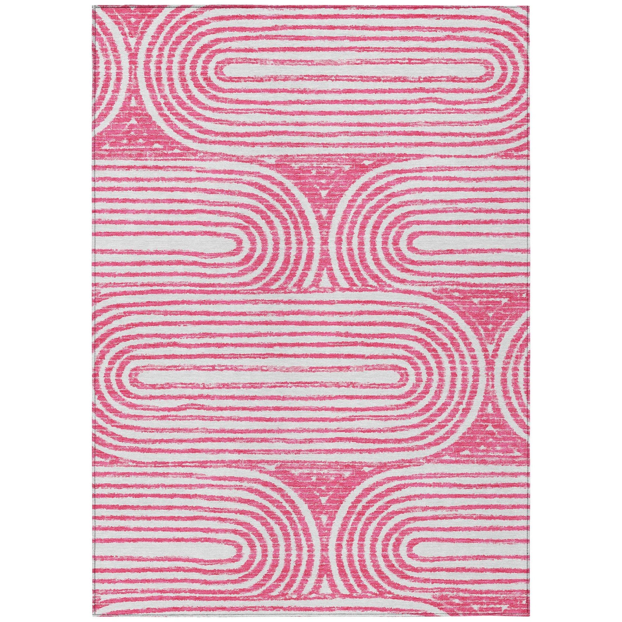 Machine Washable Blush Pink Rug - Indoor / Outdoor - Kids / Pet Friendly Art Deco Print Rug