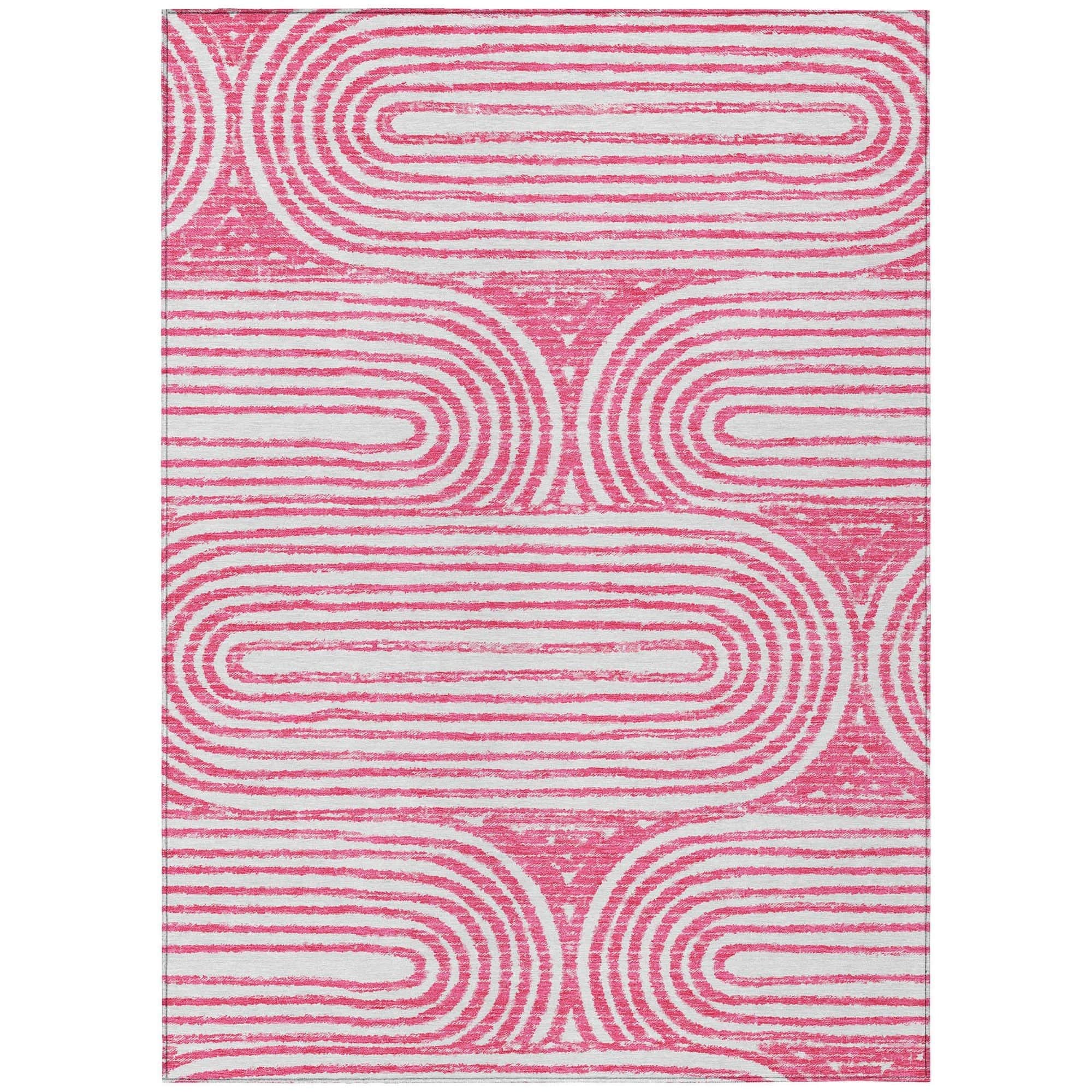 Machine Washable Blush Pink Rug - Indoor / Outdoor - Kids / Pet Friendly Art Deco Print Rug