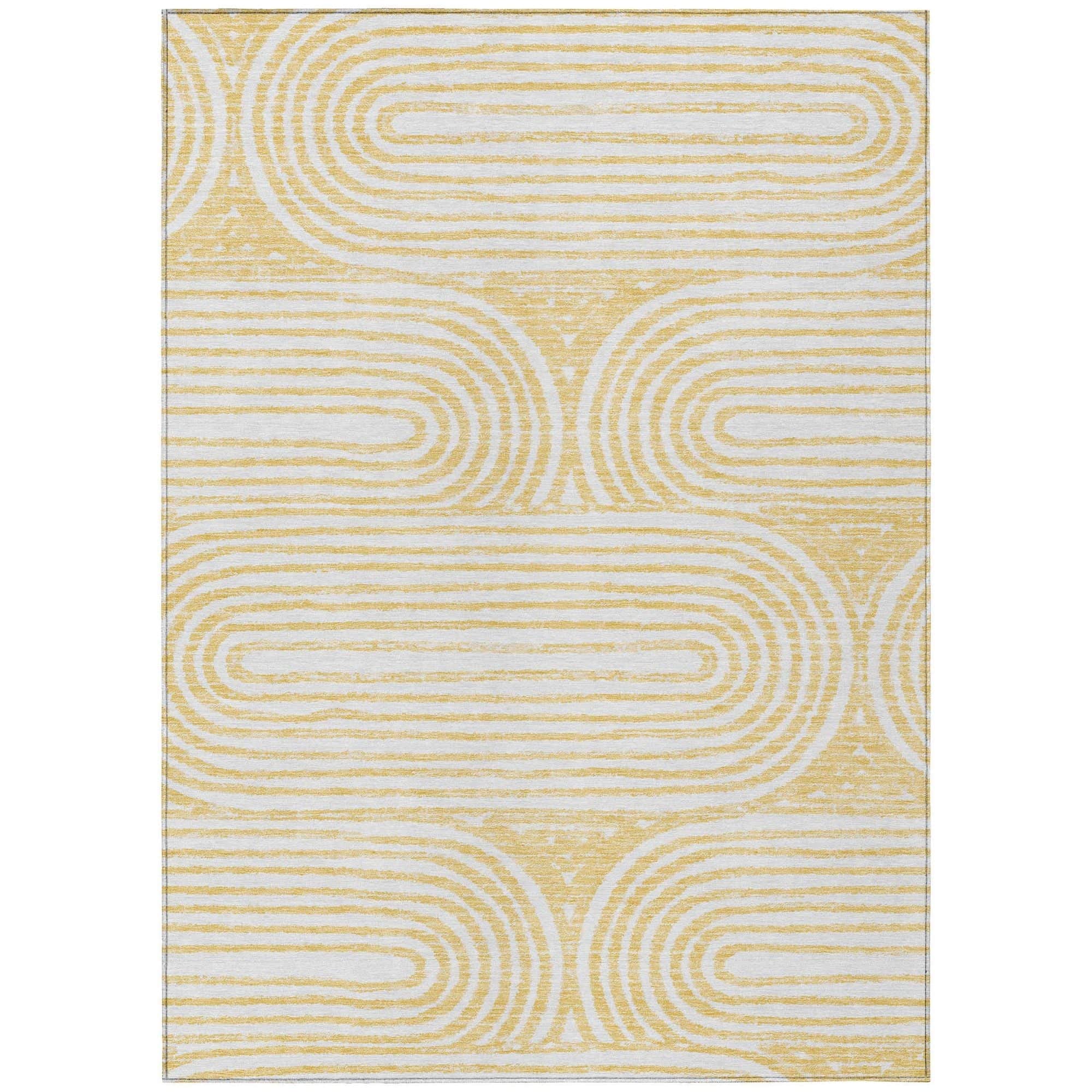 Machine Washable Gold Rug - Indoor / Outdoor - Kids / Pet Friendly Art Deco Print Rug
