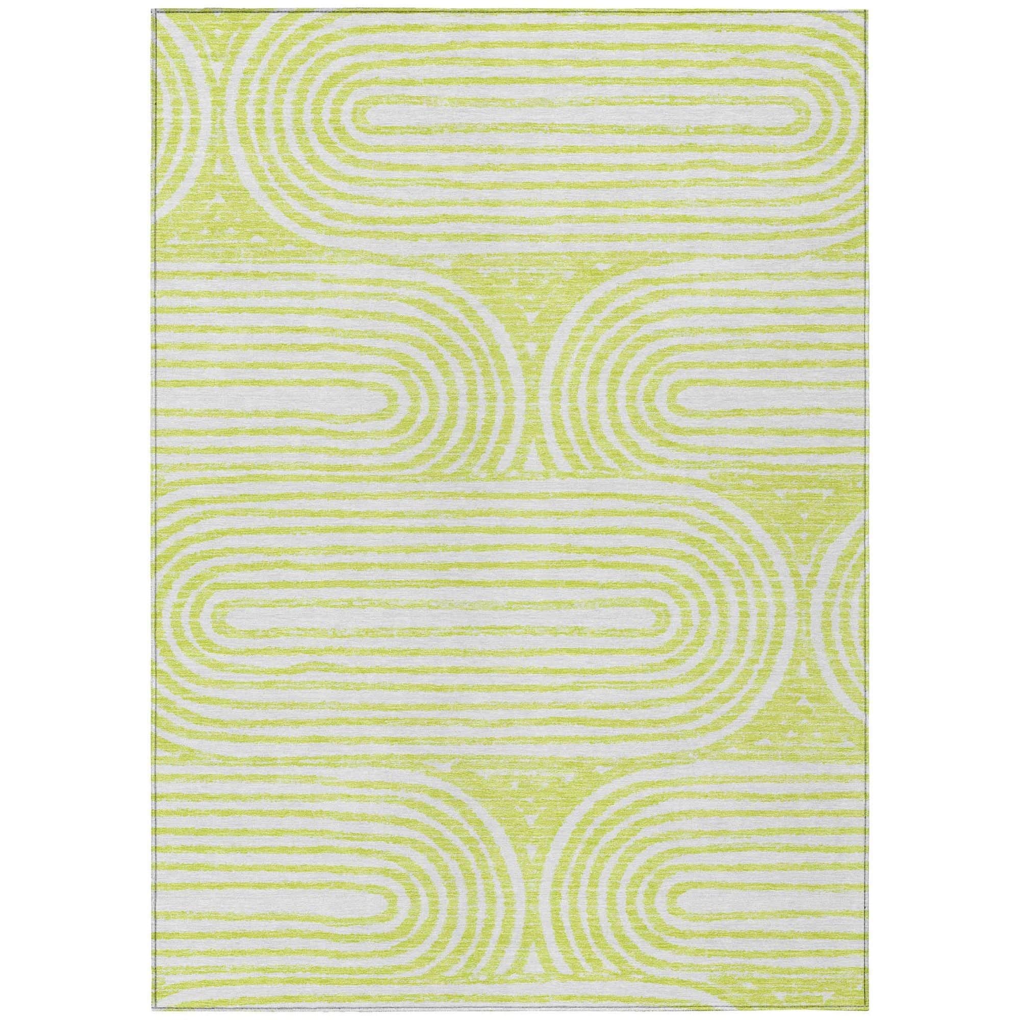 Machine Washable Green Rug - Indoor / Outdoor - Kids / Pet Friendly Art Deco Print Rug