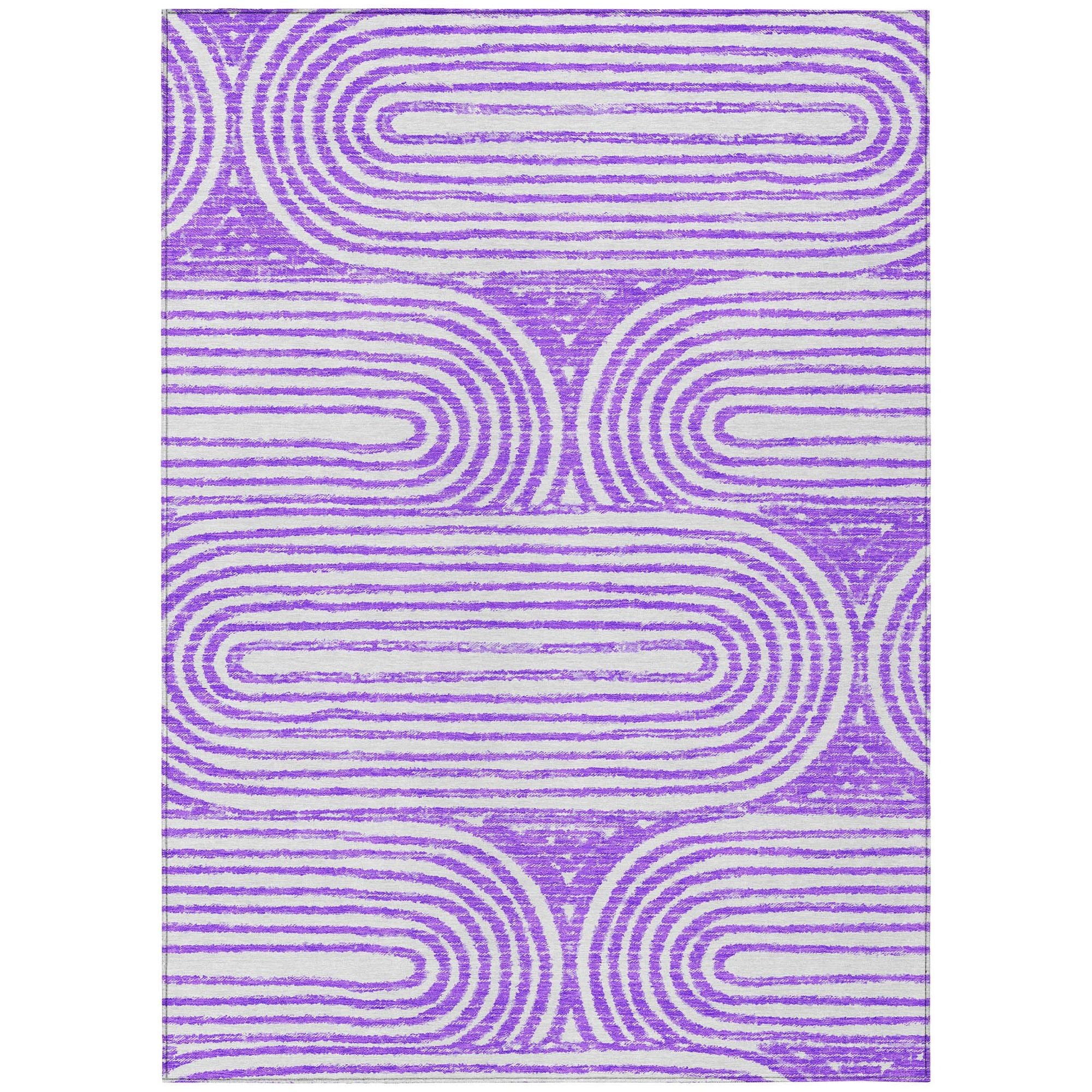 Machine Washable Purple Rug - Indoor / Outdoor - Kids / Pet Friendly Art Deco Print Rug