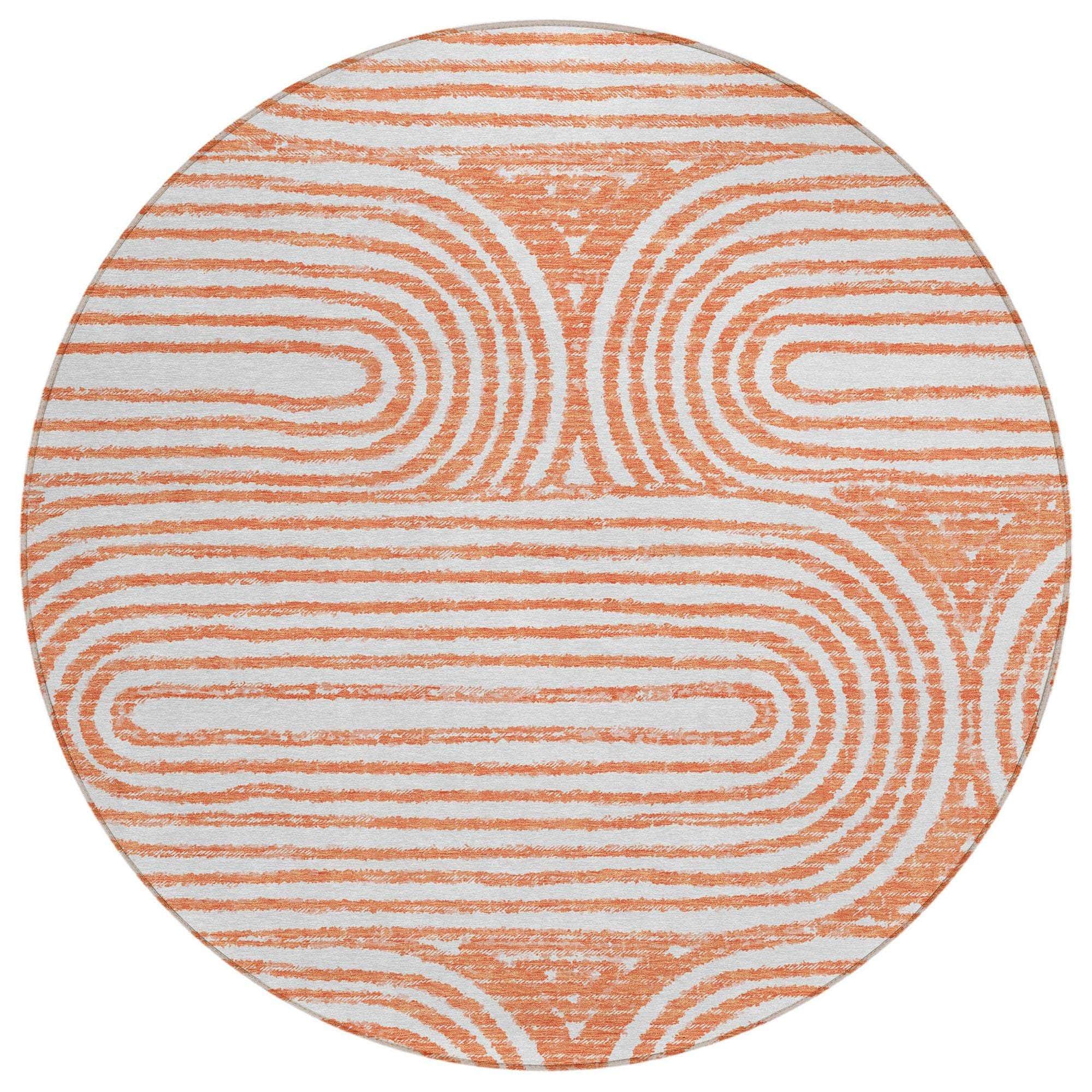 Machine Washable Salmon Orange Rug - Indoor / Outdoor - Kids / Pet Friendly Art Deco Print Rug