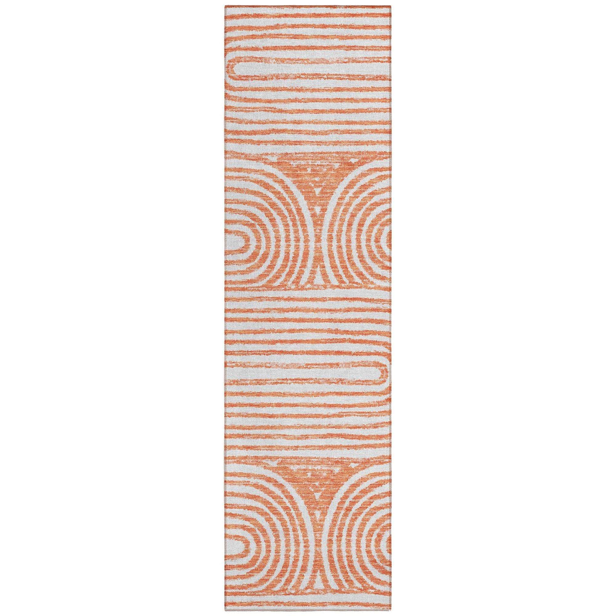 Machine Washable Salmon Orange Rug - Indoor / Outdoor - Kids / Pet Friendly Art Deco Print Rug