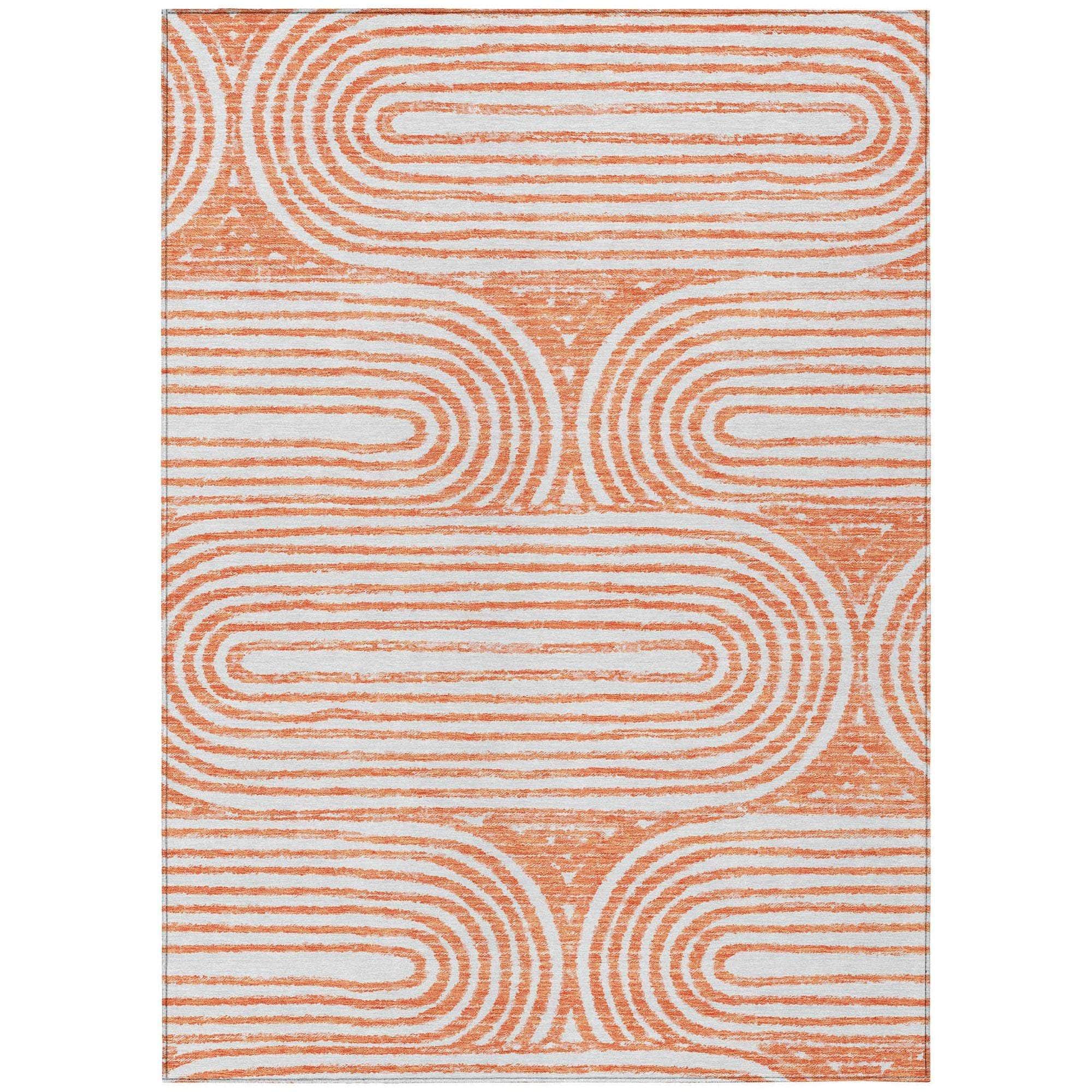 Machine Washable Salmon Orange Rug - Indoor / Outdoor - Kids / Pet Friendly Art Deco Print Rug