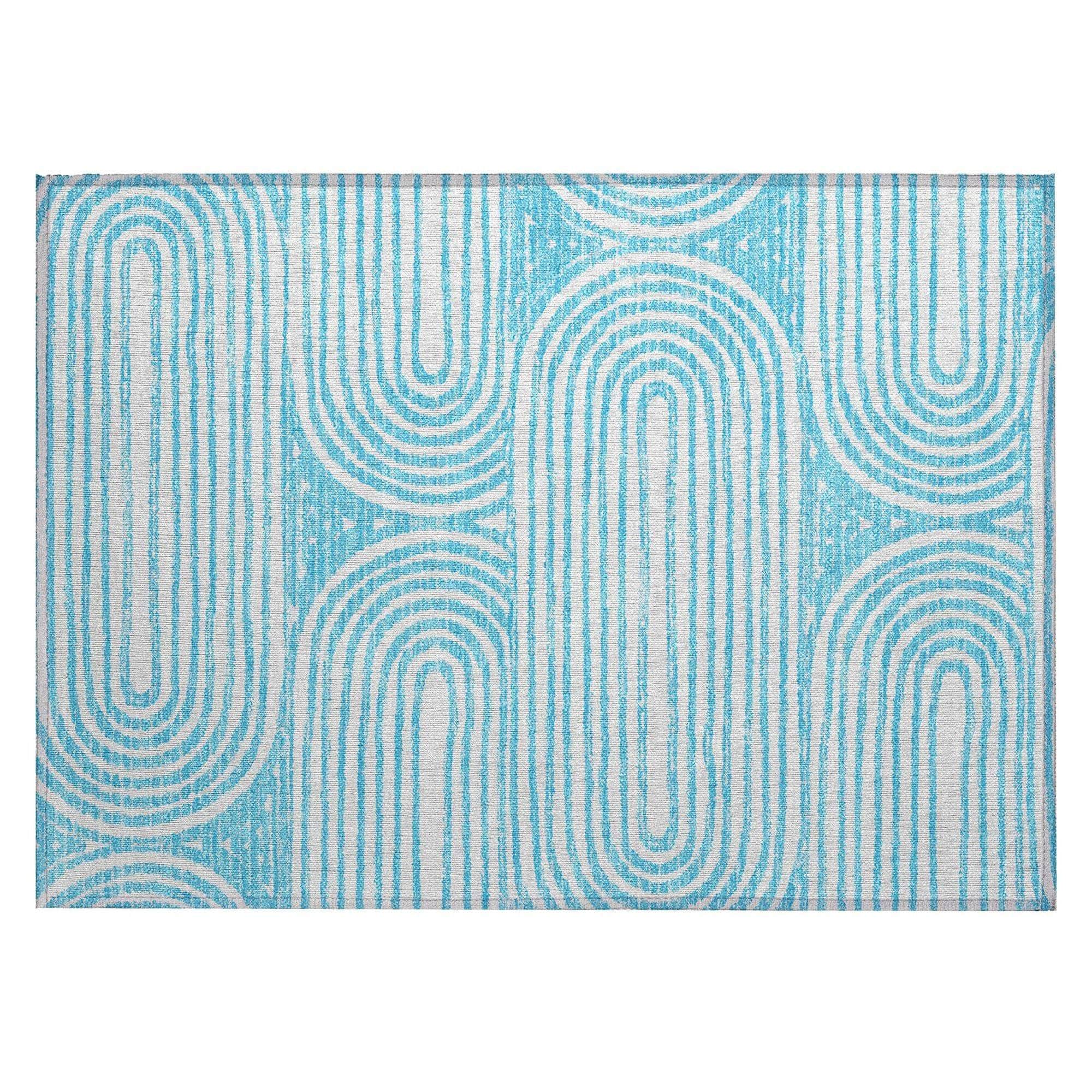 Machine Washable Teal Rug - Indoor / Outdoor - Kids / Pet Friendly Art Deco Print Rug