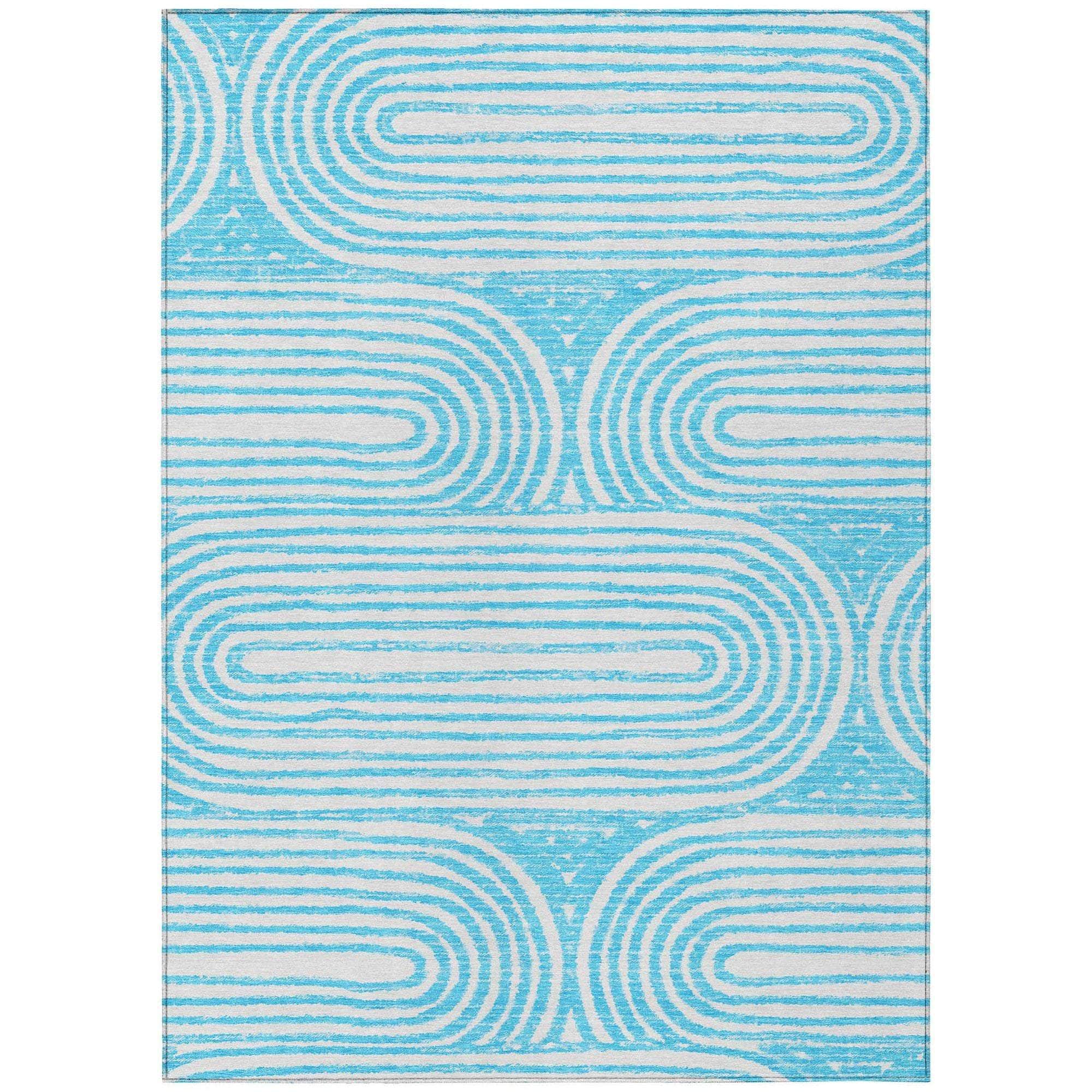 Machine Washable Teal Rug - Indoor / Outdoor - Kids / Pet Friendly Art Deco Print Rug