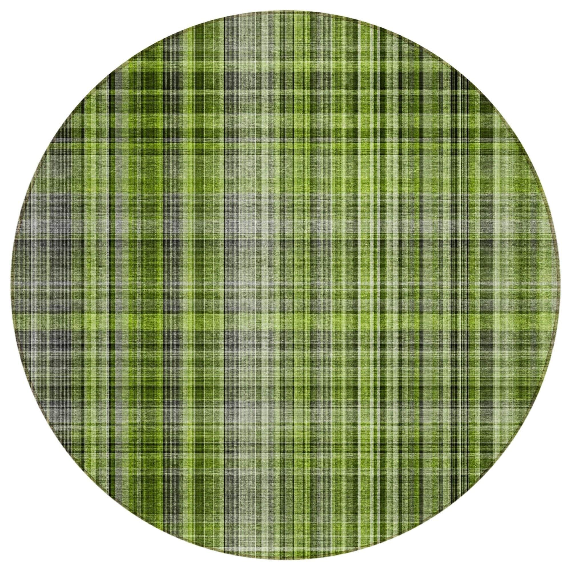 Machine Washable Green Rug - Indoor / Outdoor - Kids / Pet Friendly Plaid Print Rug