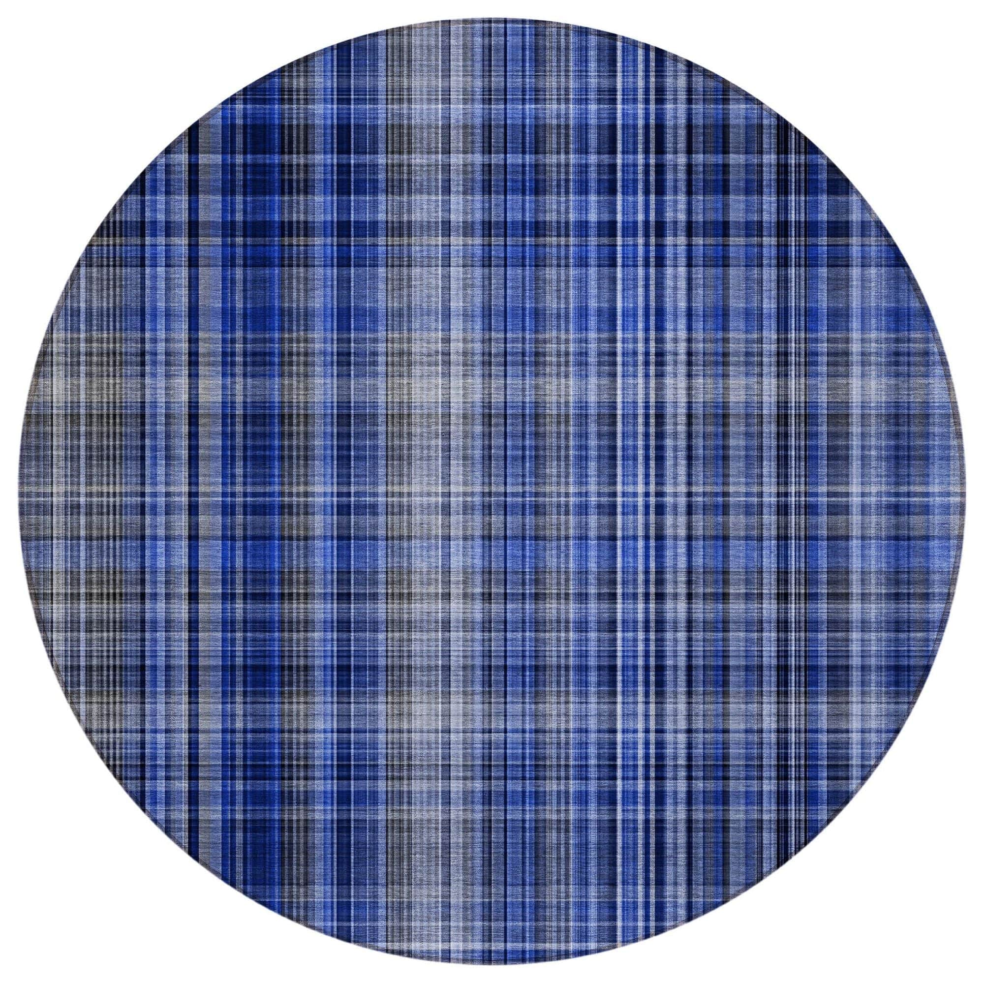 Machine Washable Navy Blue Rug - Indoor / Outdoor - Kids / Pet Friendly Plaid Print Rug