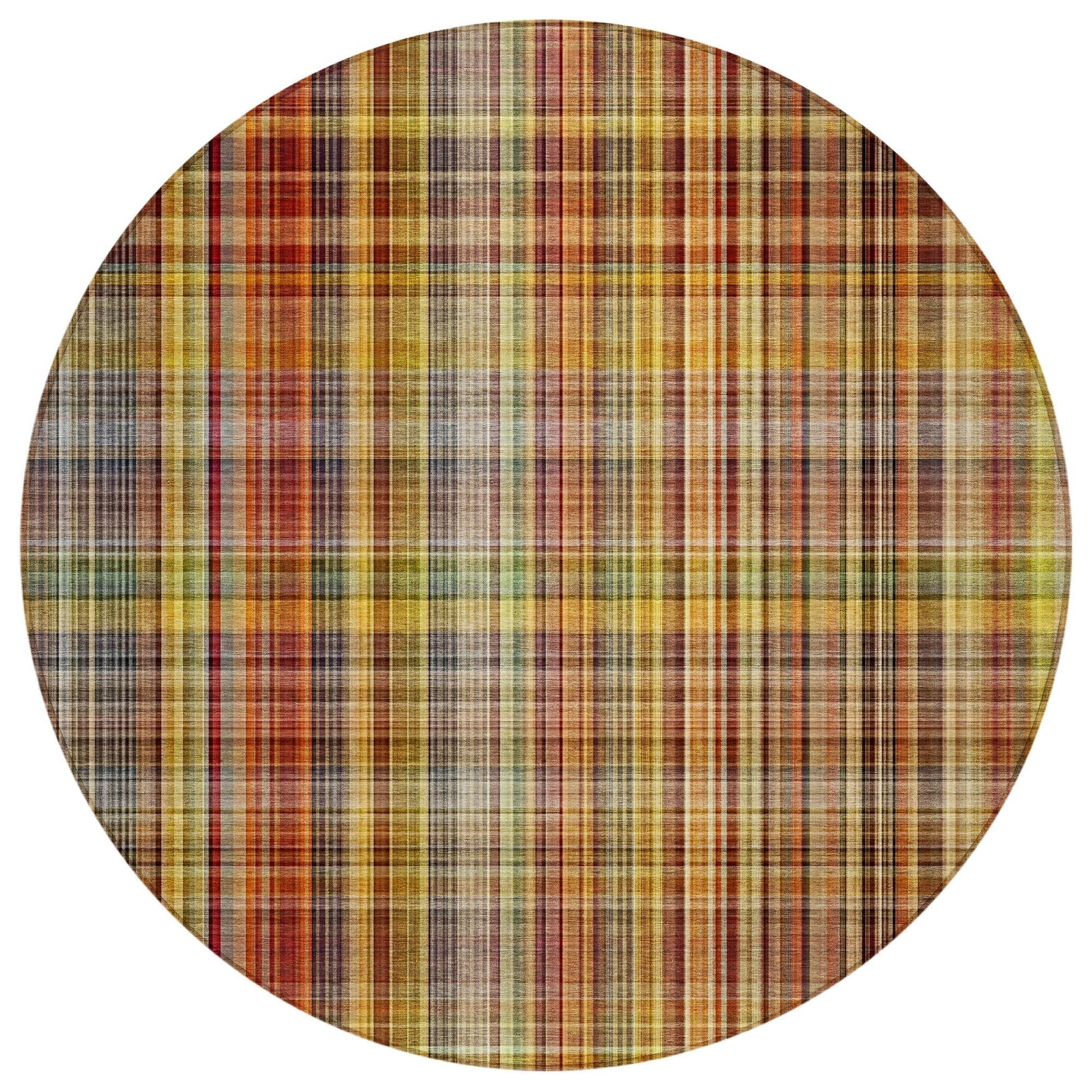 Machine Washable Paprika Orange Rug - Indoor / Outdoor - Kids / Pet Friendly Plaid Print Rug