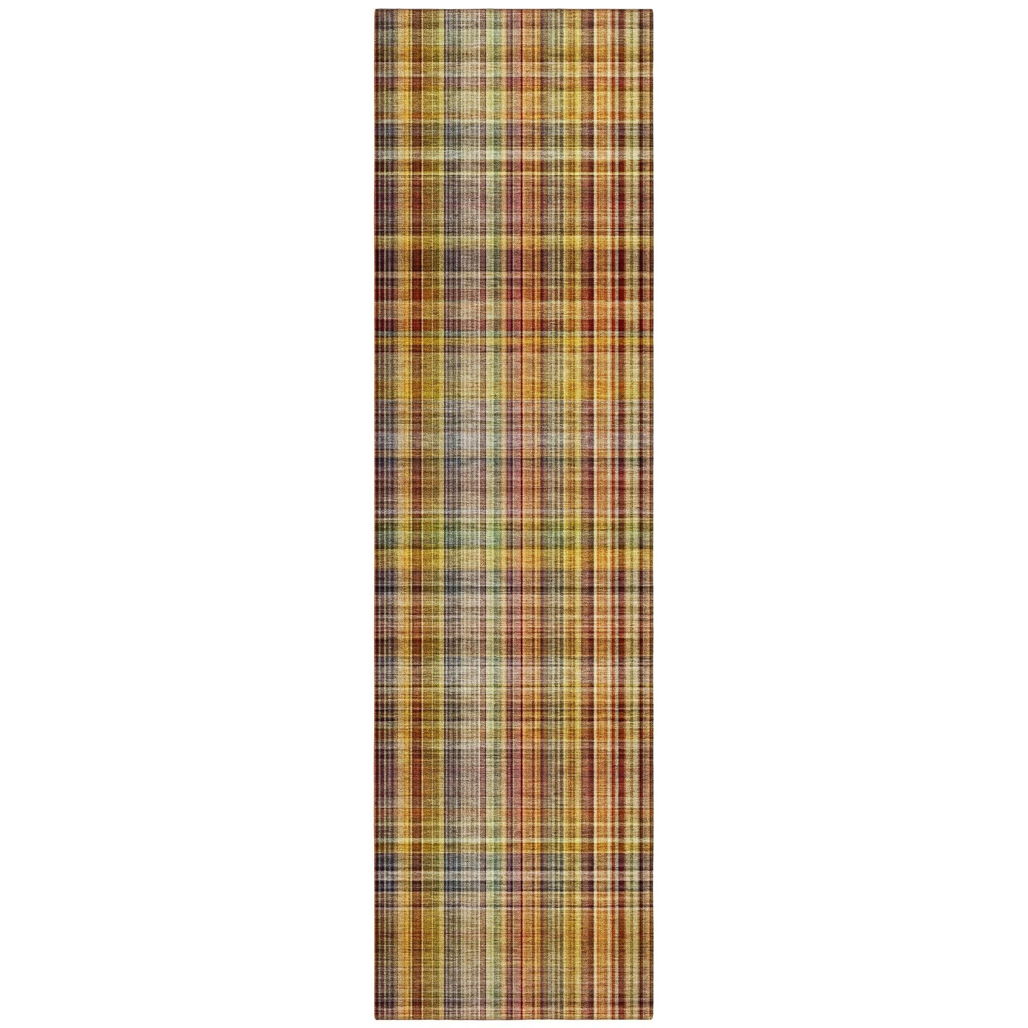 Machine Washable Paprika Orange Rug - Indoor / Outdoor - Kids / Pet Friendly Plaid Print Rug