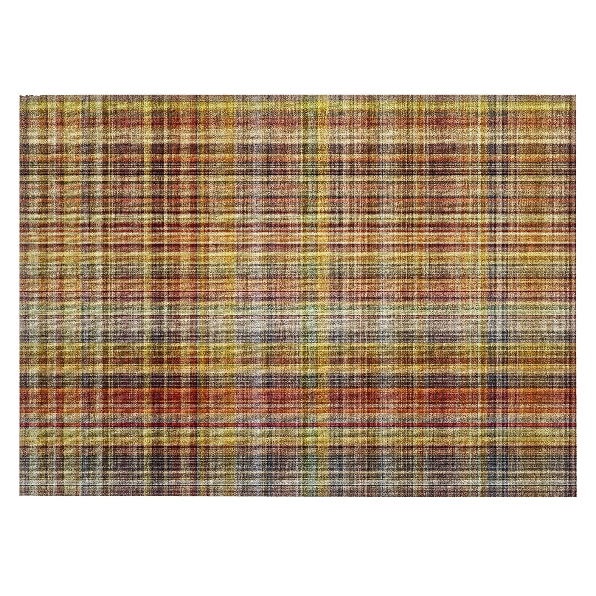 Machine Washable Paprika Orange Rug - Indoor / Outdoor - Kids / Pet Friendly Plaid Print Rug