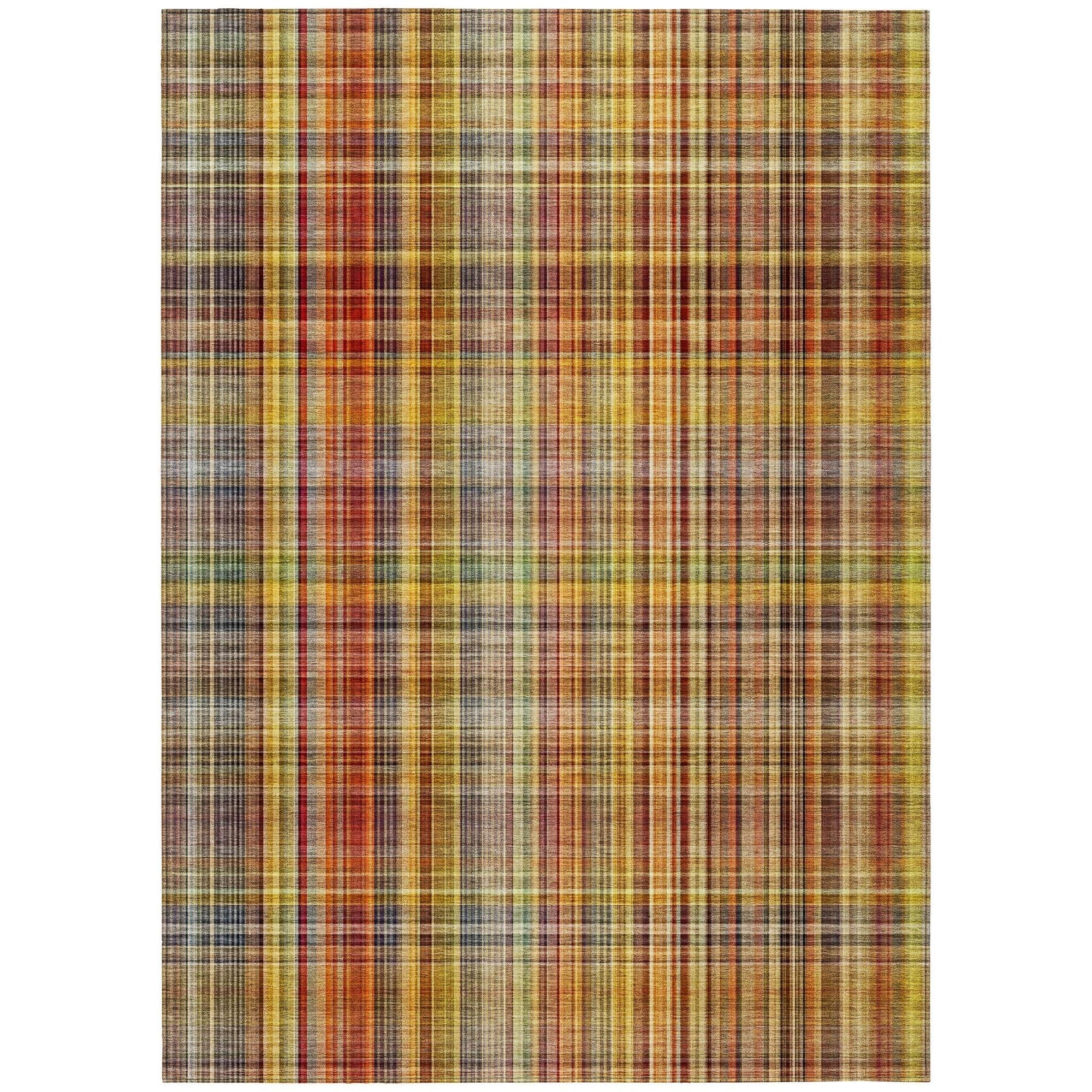 Machine Washable Paprika Orange Rug - Indoor / Outdoor - Kids / Pet Friendly Plaid Print Rug