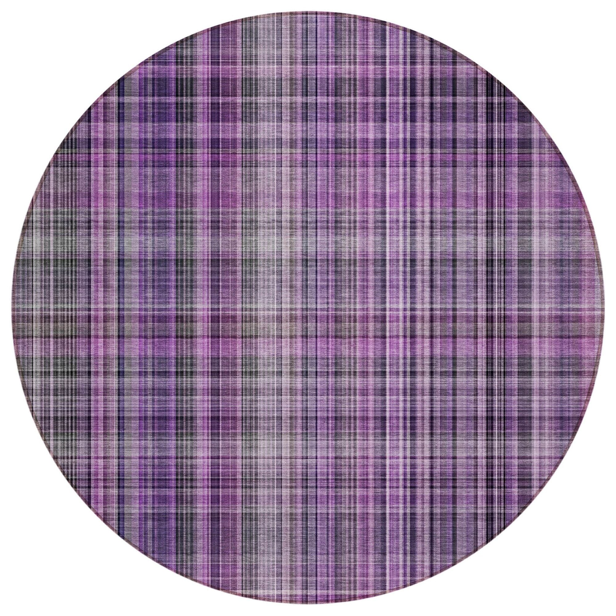 Machine Washable Purple Rug - Indoor / Outdoor - Kids / Pet Friendly Plaid Print Rug