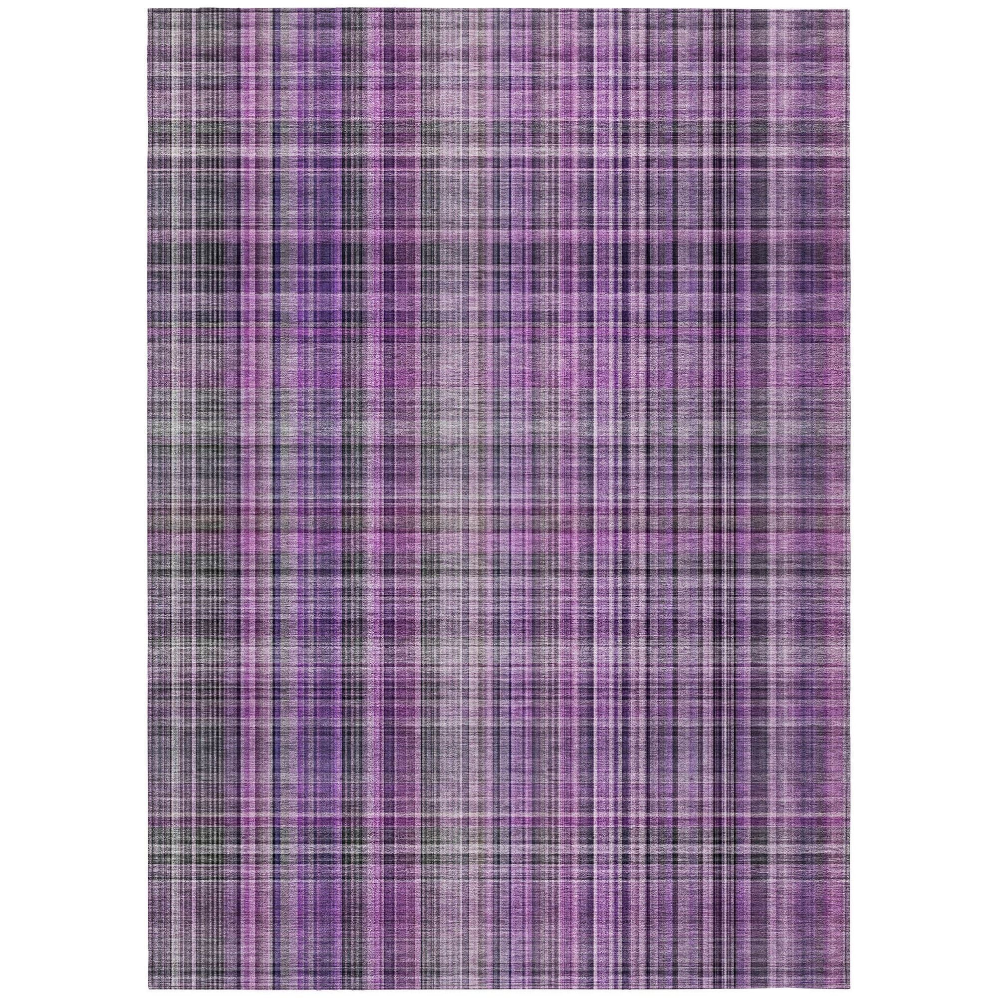 Machine Washable Purple Rug - Indoor / Outdoor - Kids / Pet Friendly Plaid Print Rug