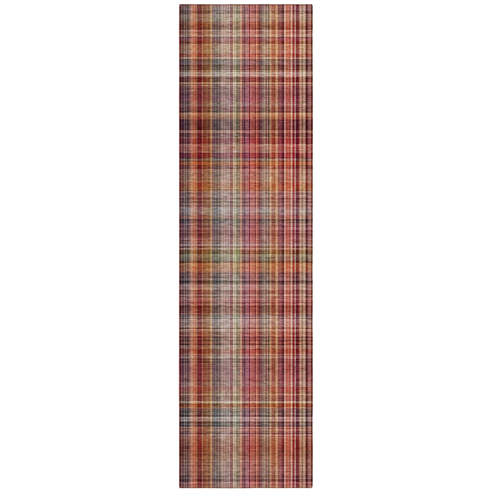 Machine Washable Red Rug - Indoor / Outdoor - Kids / Pet Friendly Plaid Print Rug