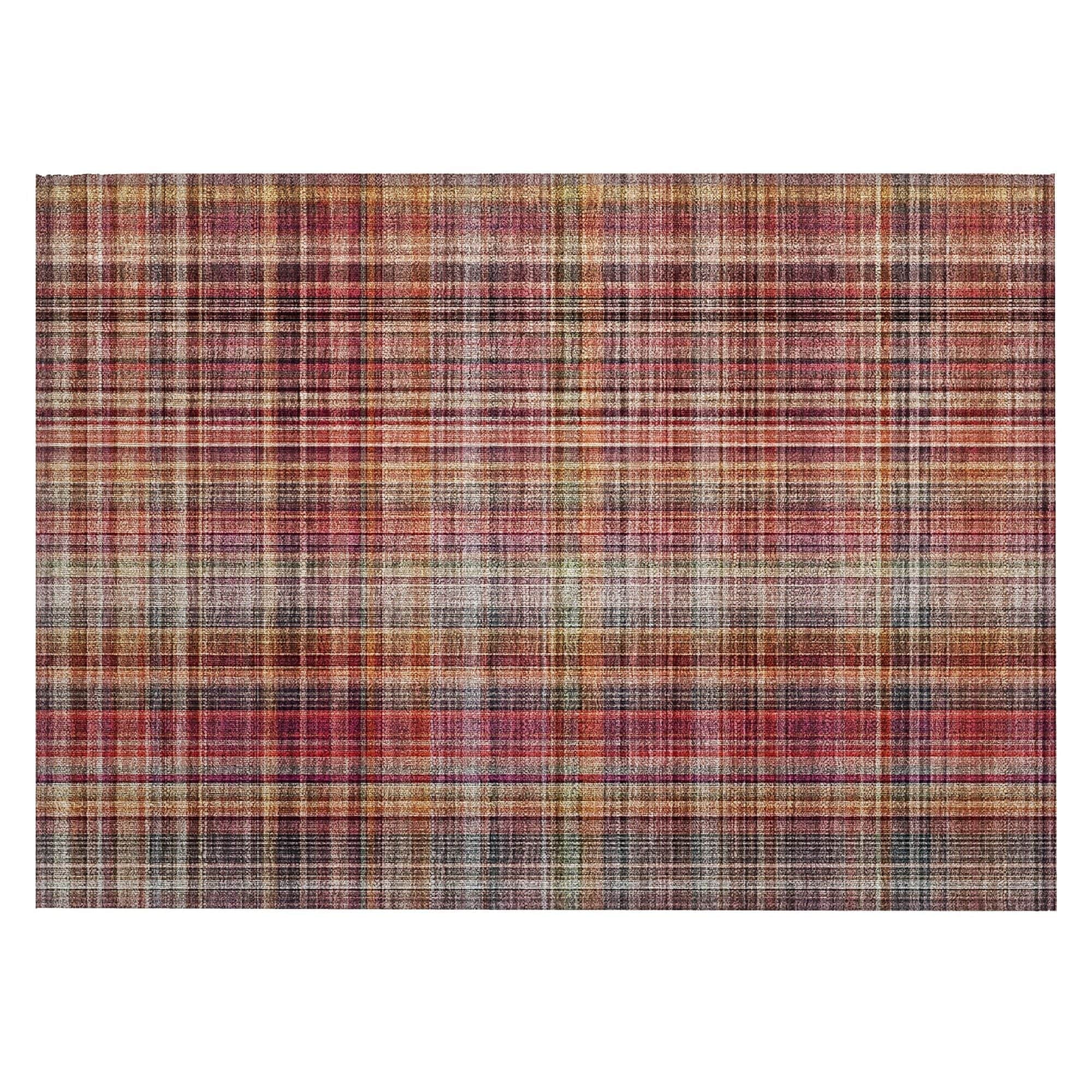 Machine Washable Red Rug - Indoor / Outdoor - Kids / Pet Friendly Plaid Print Rug