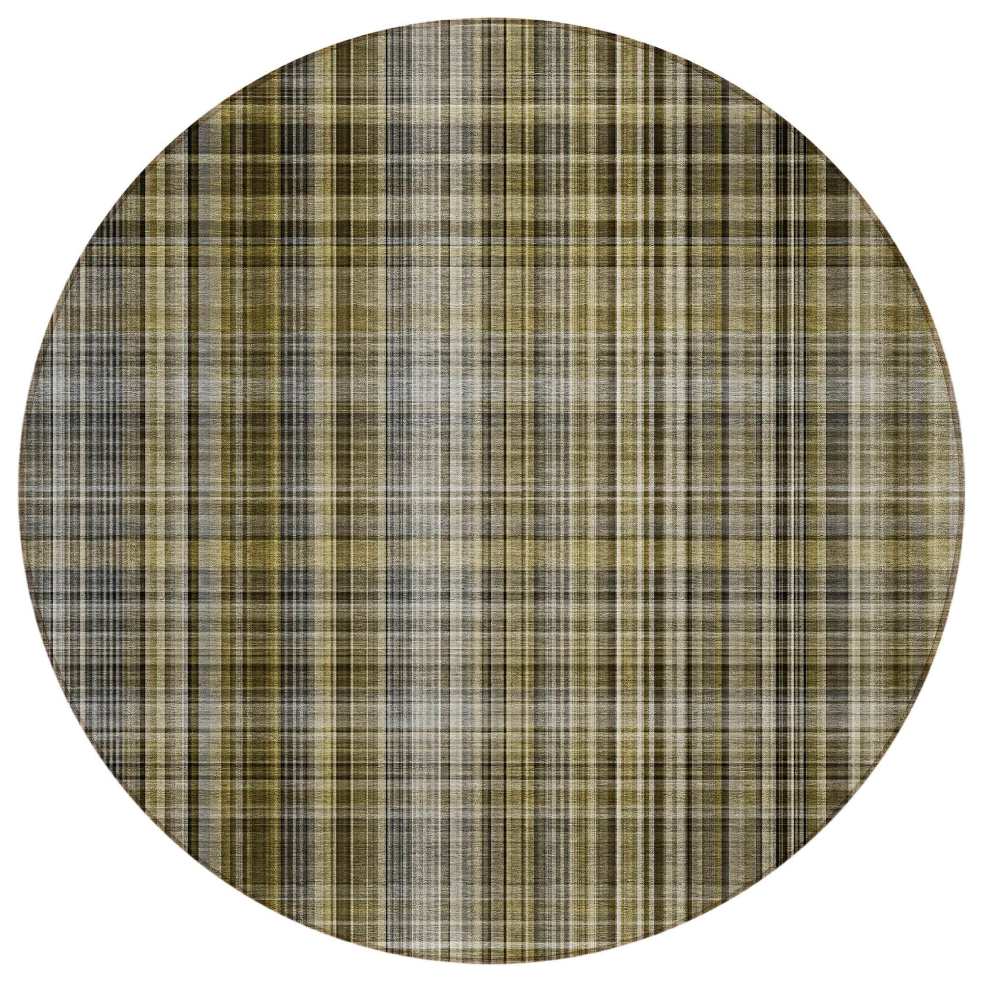 Machine Washable Taupe Brown Rug - Indoor / Outdoor - Kids / Pet Friendly Plaid Print Rug