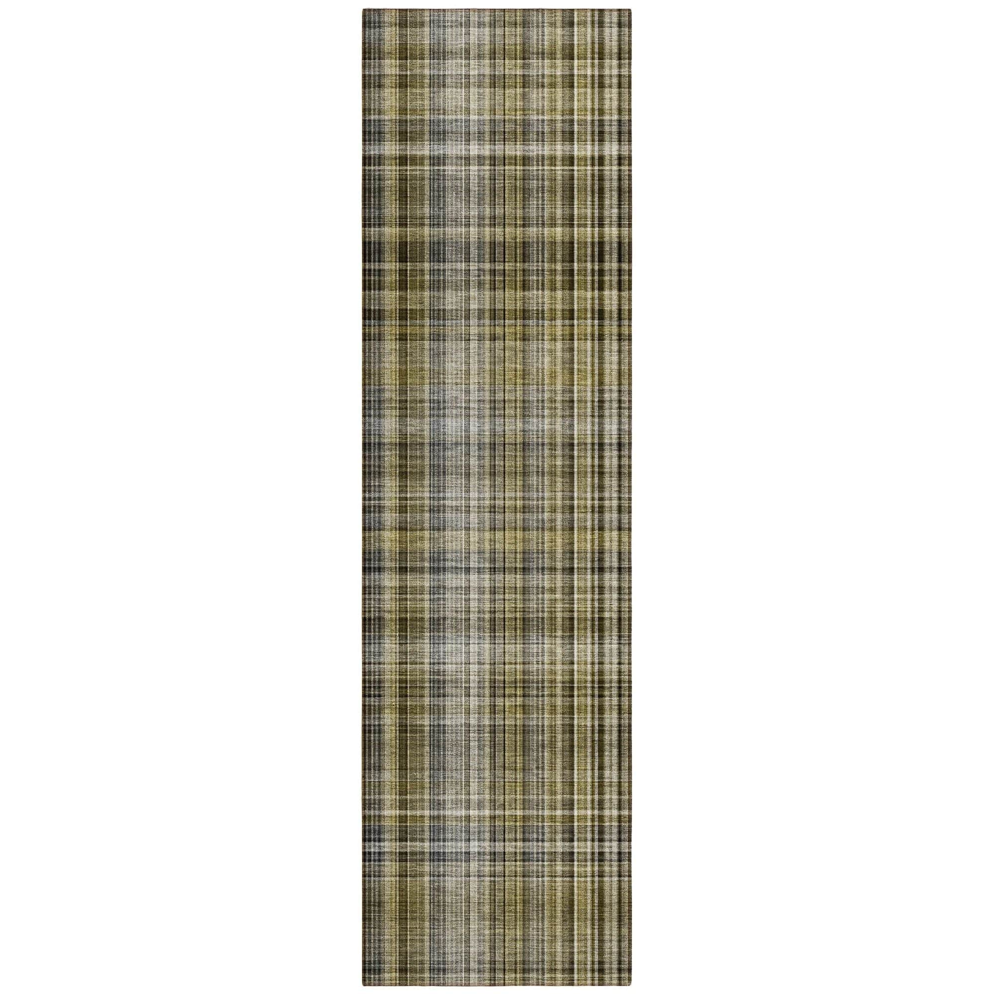 Machine Washable Taupe Brown Rug - Indoor / Outdoor - Kids / Pet Friendly Plaid Print Rug