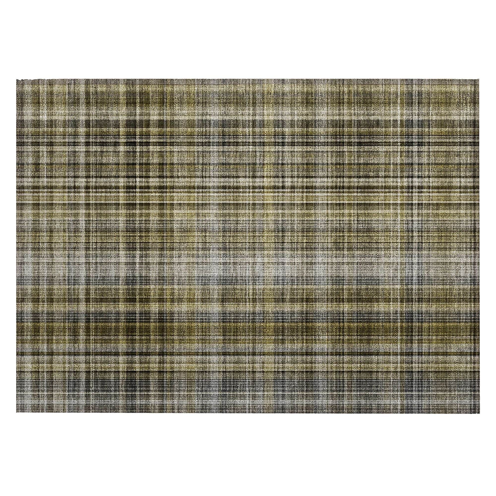 Machine Washable Taupe Brown Rug - Indoor / Outdoor - Kids / Pet Friendly Plaid Print Rug