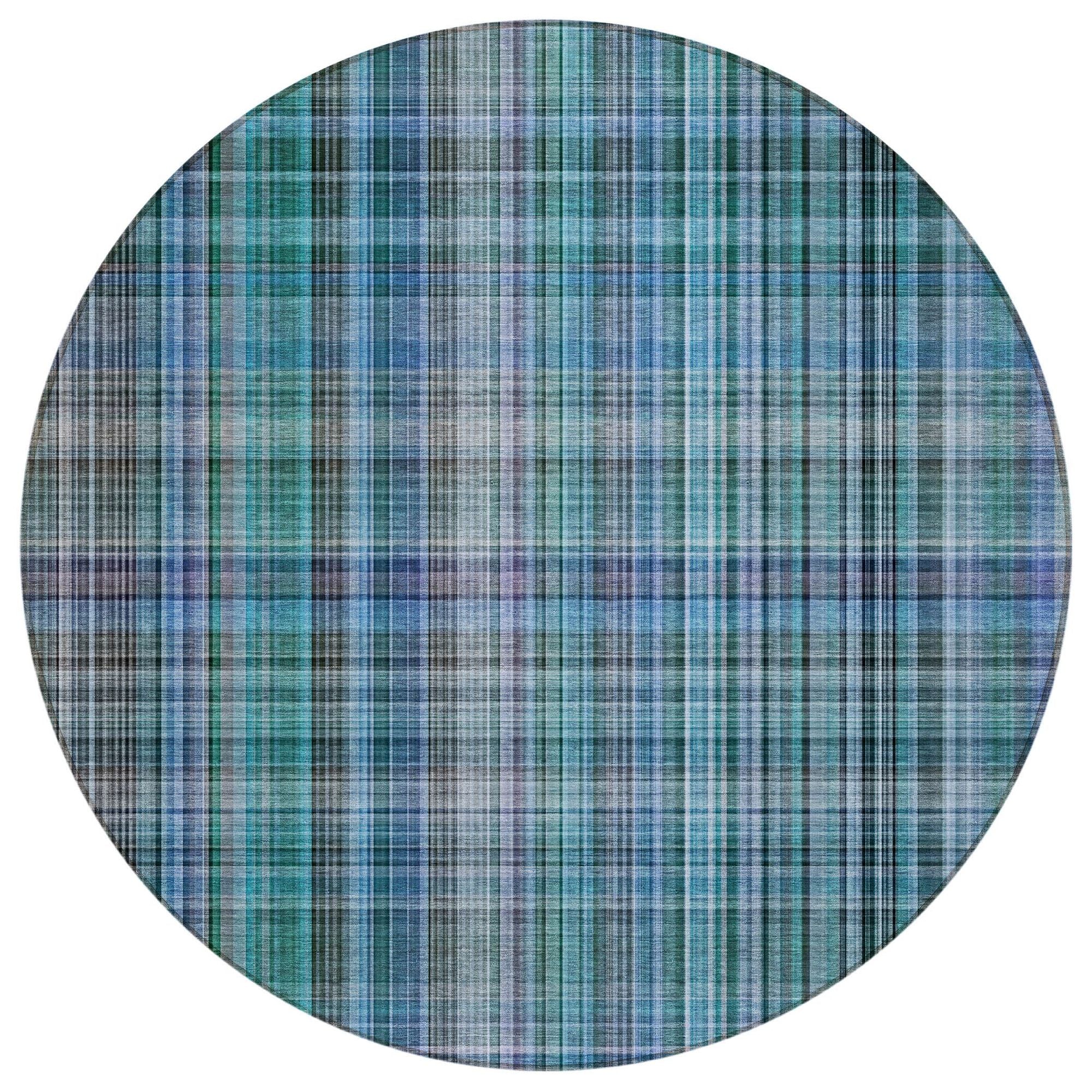 Machine Washable Teal Rug - Indoor / Outdoor - Kids / Pet Friendly Plaid Print Rug