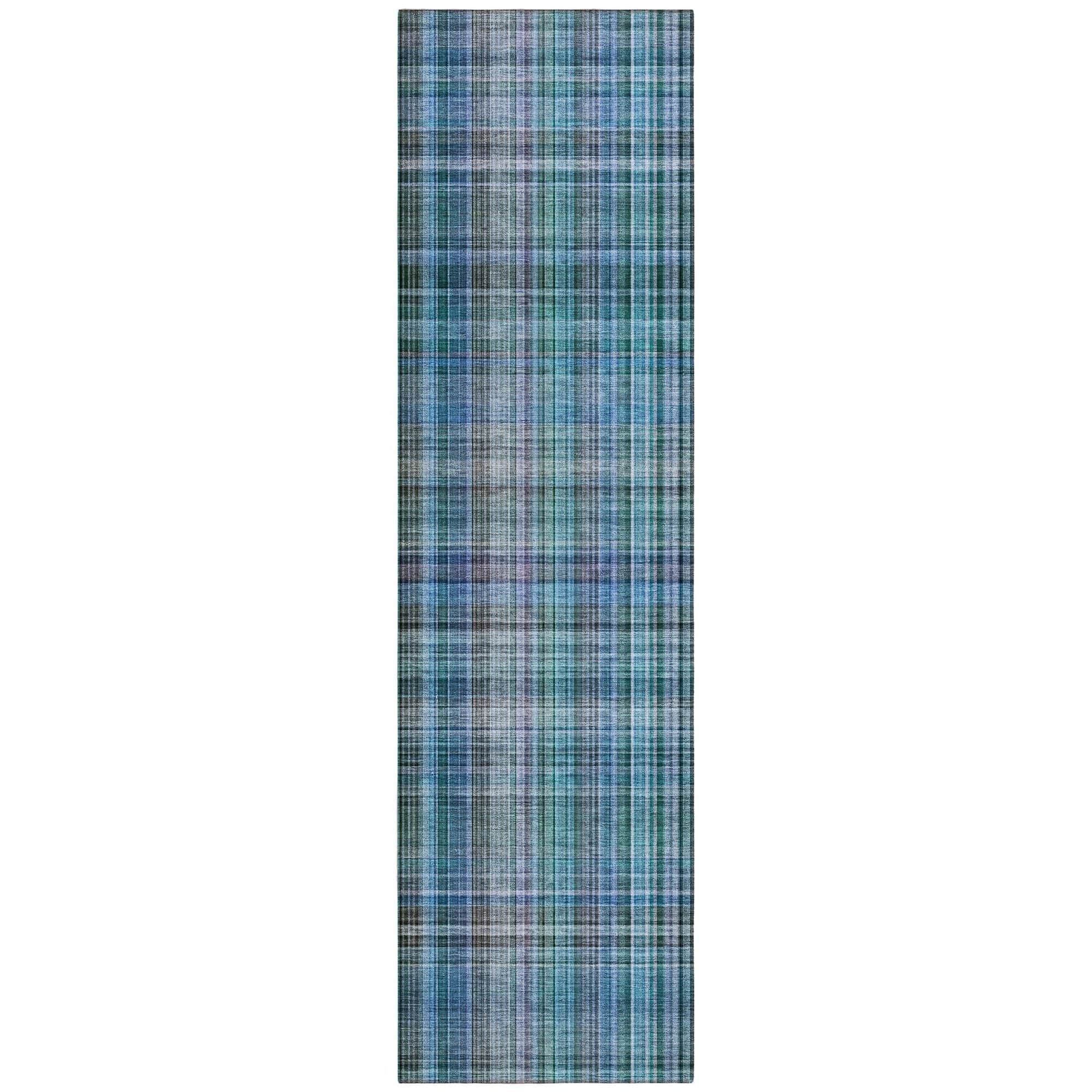Machine Washable Teal Rug - Indoor / Outdoor - Kids / Pet Friendly Plaid Print Rug