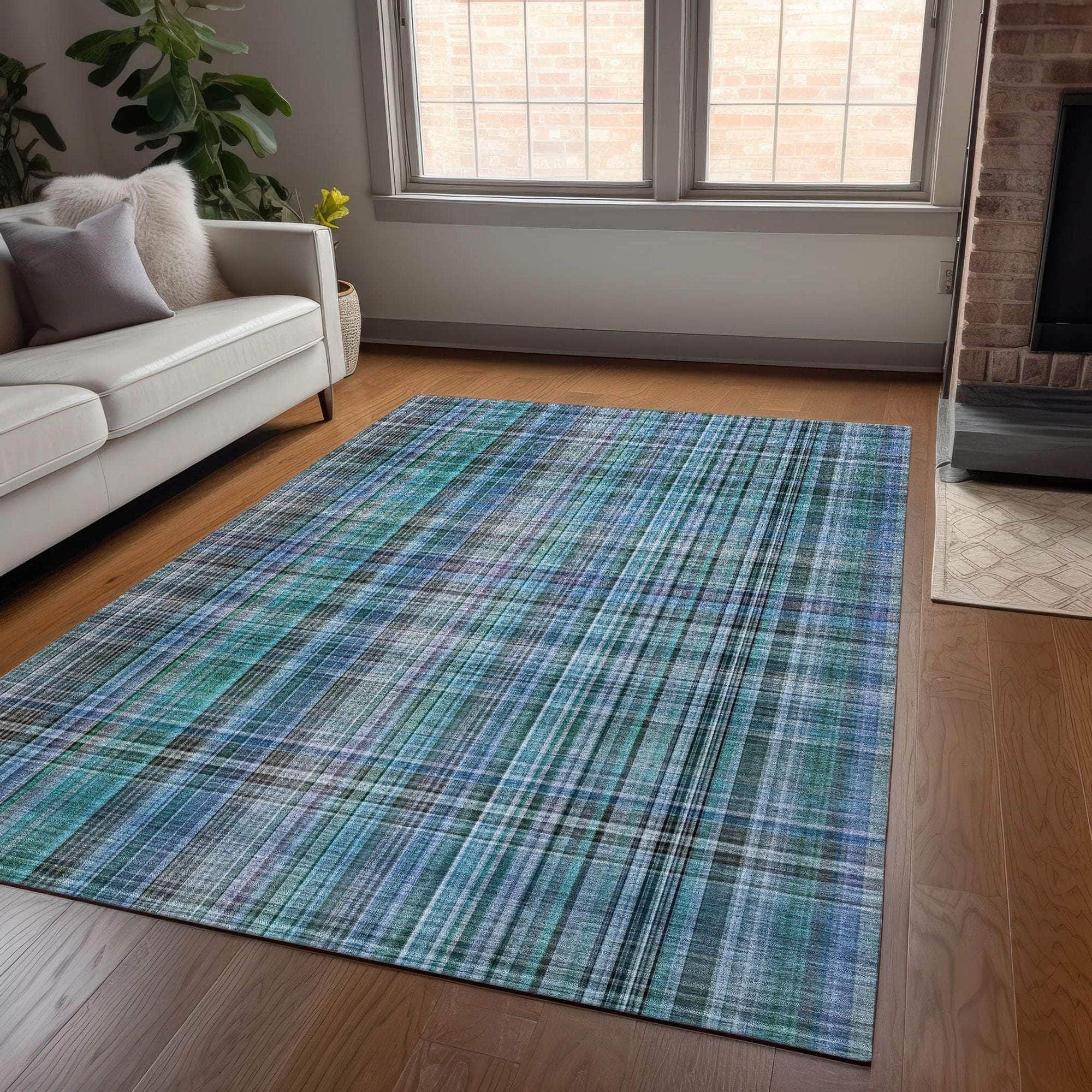 Machine Made ACN541 Teal Rugs