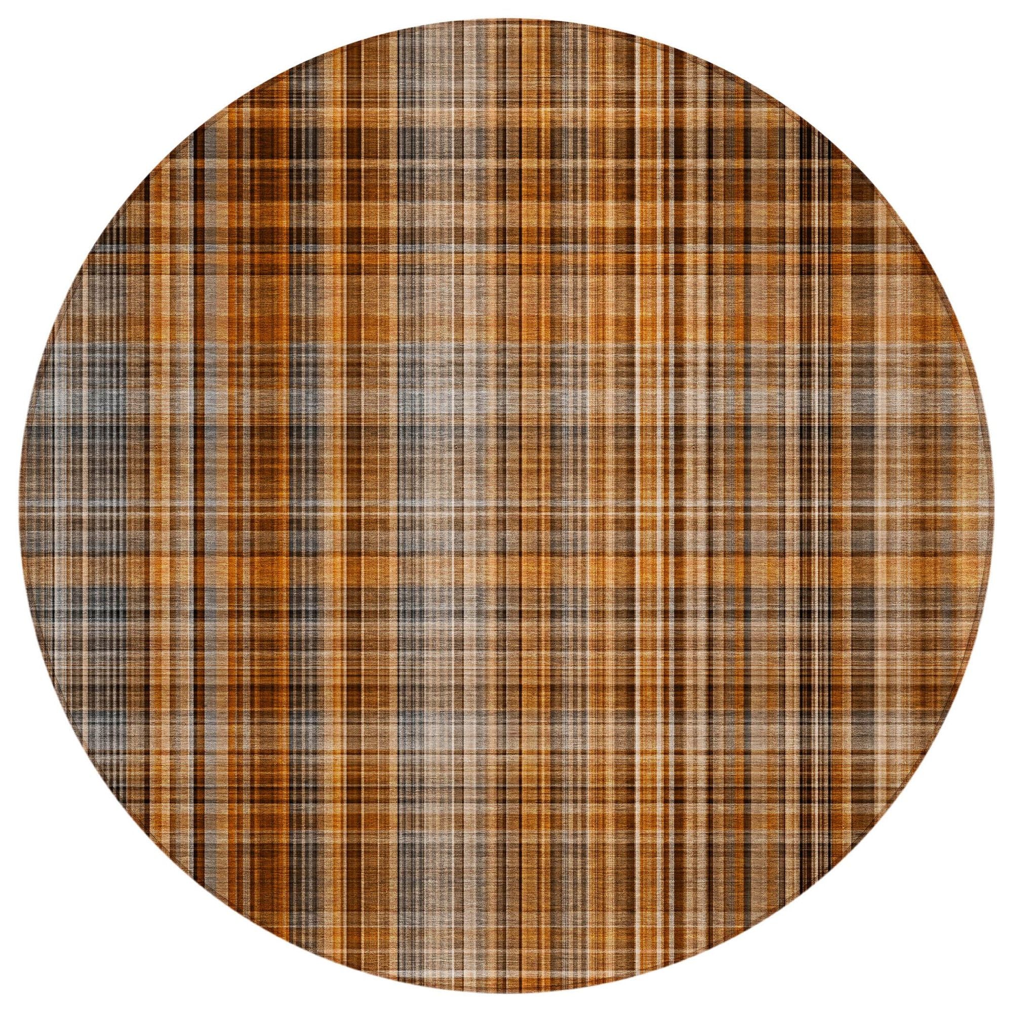 Machine Washable Terracotta Orange Rug - Indoor / Outdoor - Kids / Pet Friendly Plaid Print Rug
