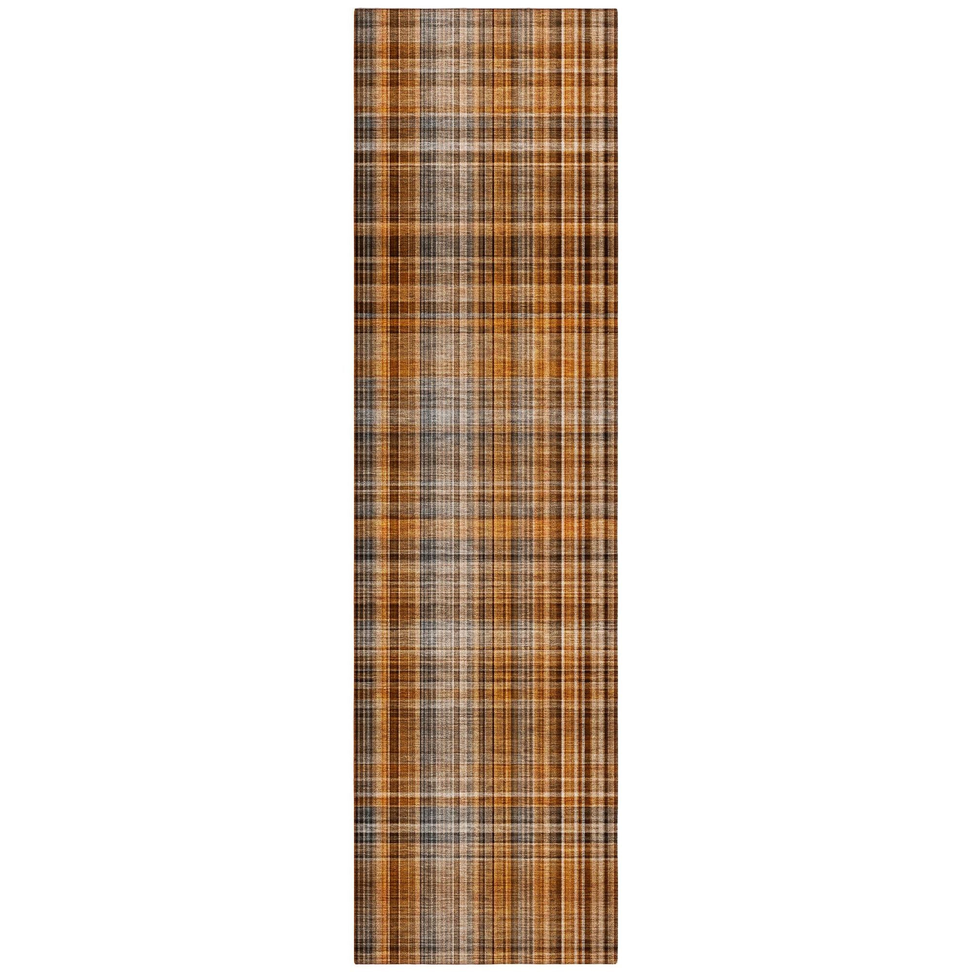 Machine Washable Terracotta Orange Rug - Indoor / Outdoor - Kids / Pet Friendly Plaid Print Rug