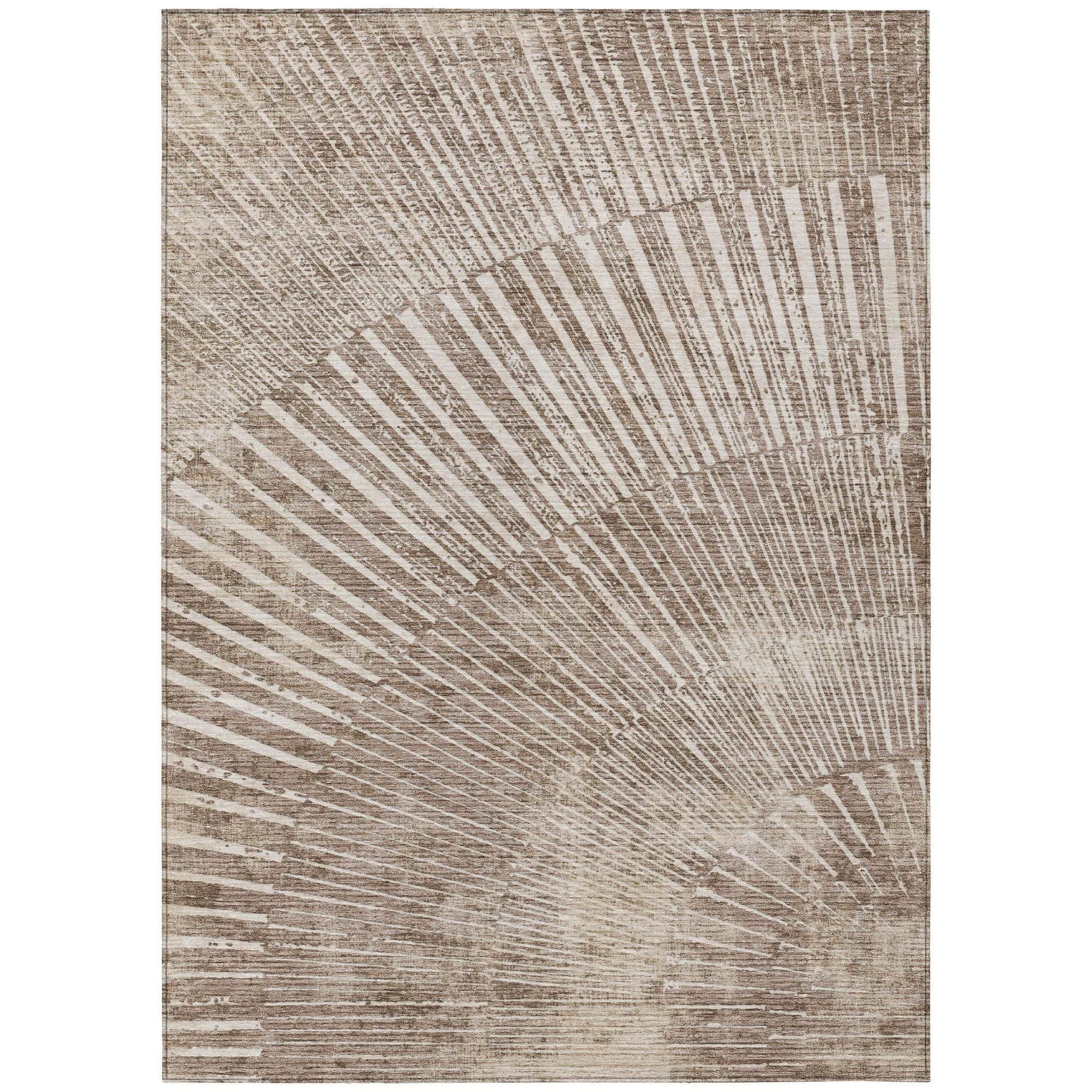 Machine Washable Taupe Brown Rug - Indoor / Outdoor - Kids / Pet Friendly Organic Print Rug