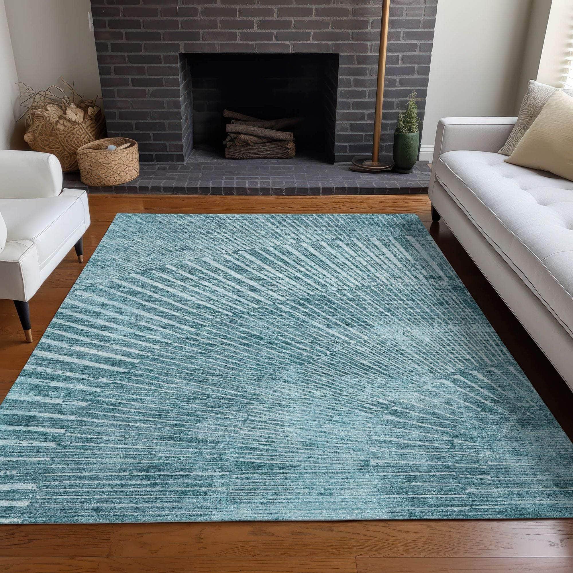 Machine Made ACN542 Teal Rugs