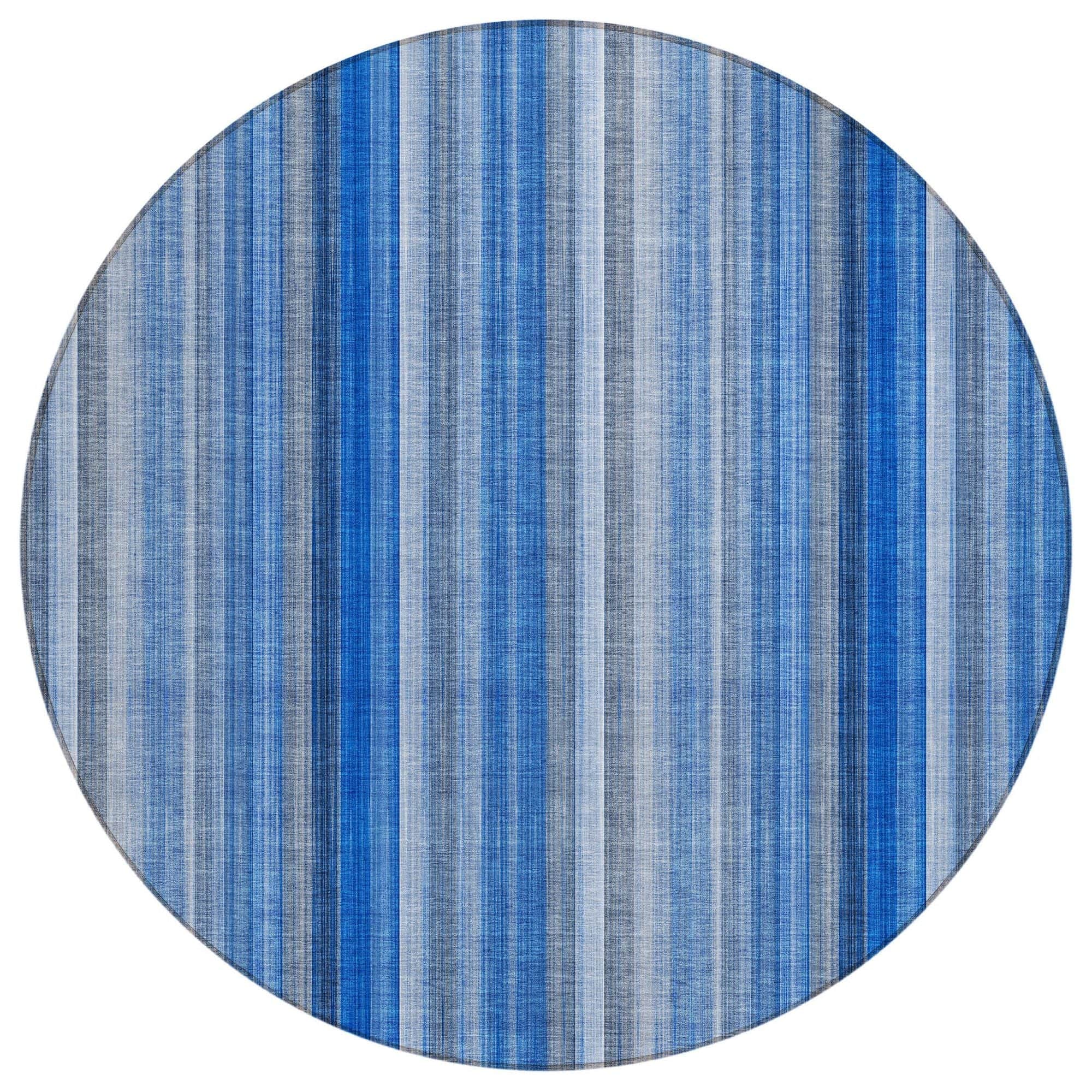 Machine Washable Blue Rug - Indoor / Outdoor - Kids / Pet Friendly Stripes Print Rug