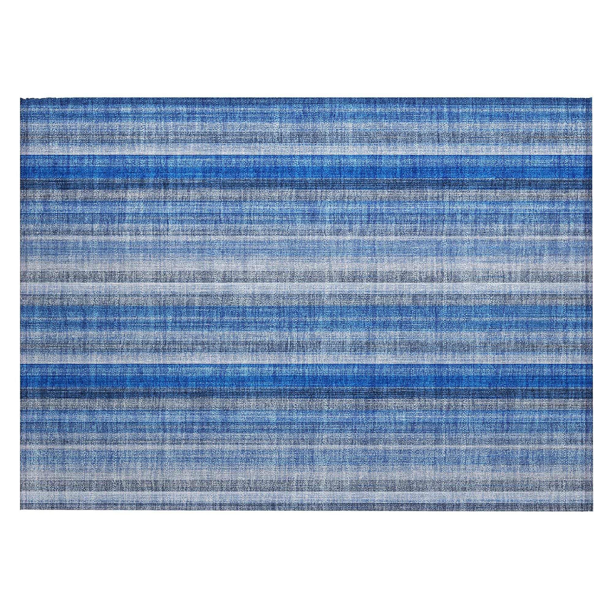 Machine Washable Blue Rug - Indoor / Outdoor - Kids / Pet Friendly Stripes Print Rug