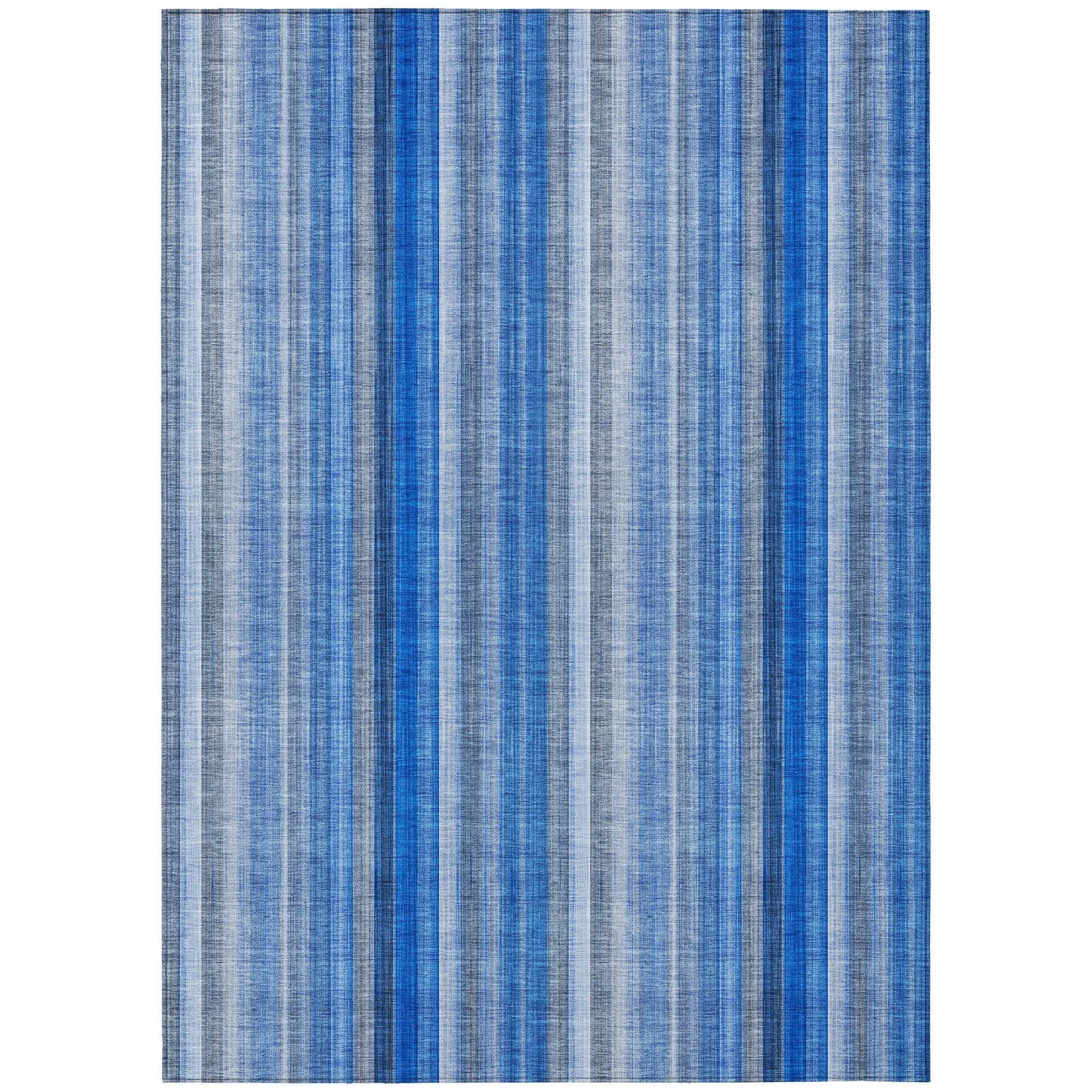 Machine Washable Blue Rug - Indoor / Outdoor - Kids / Pet Friendly Stripes Print Rug