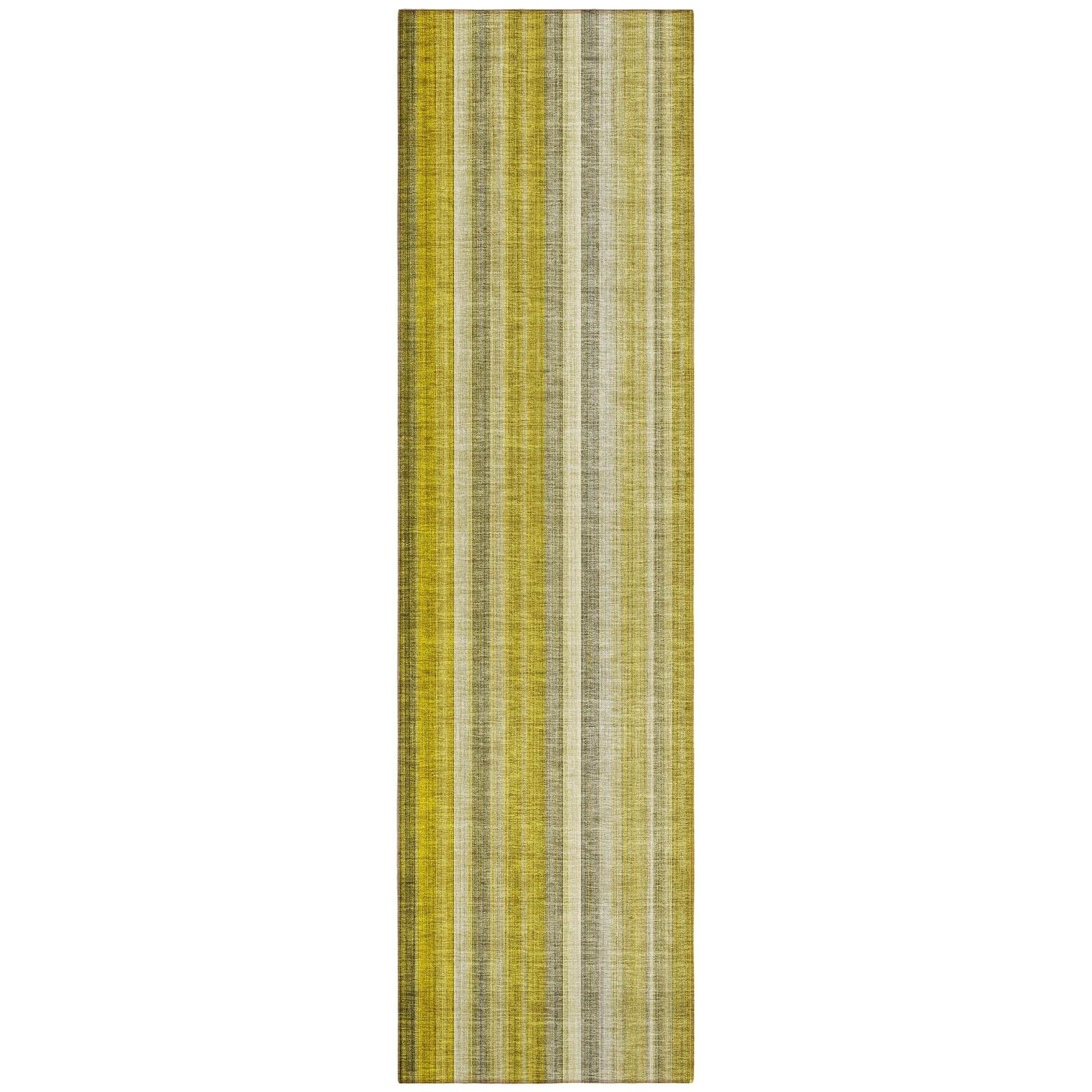 Machine Washable Gold Rug - Indoor / Outdoor - Kids / Pet Friendly Stripes Print Rug