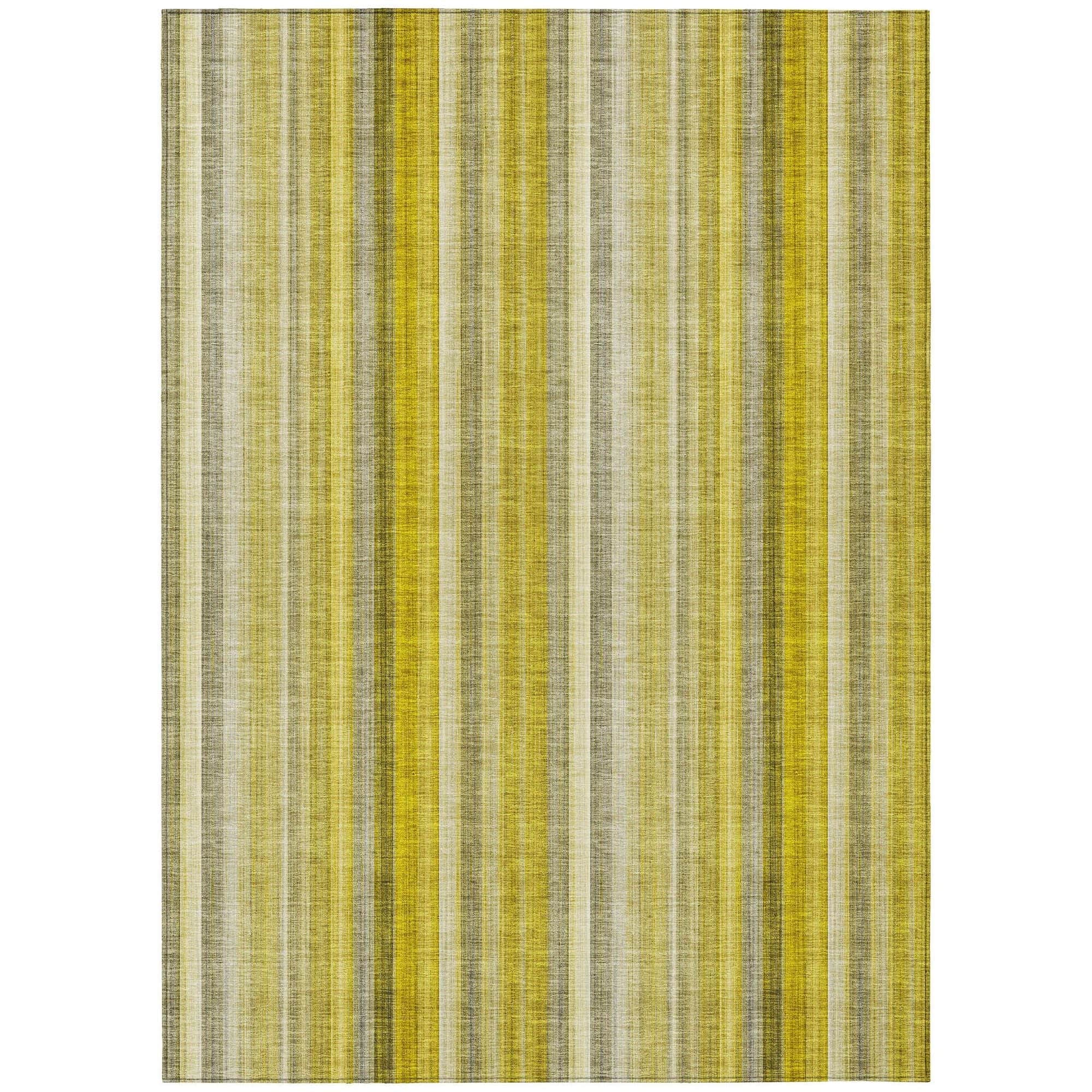 Machine Washable Gold Rug - Indoor / Outdoor - Kids / Pet Friendly Stripes Print Rug
