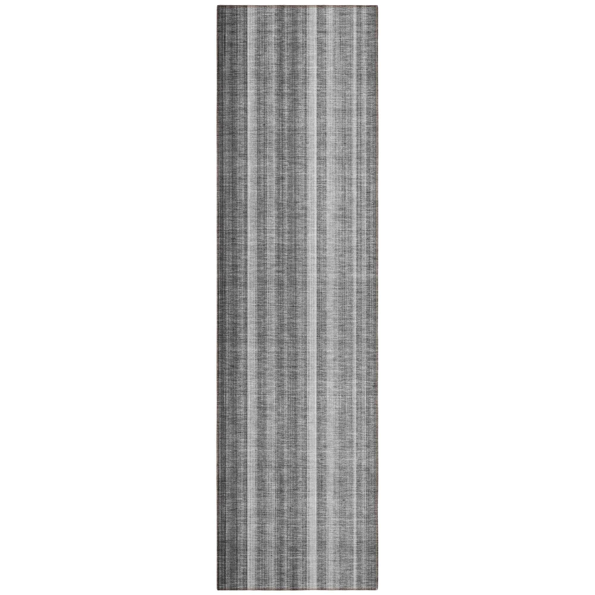 Machine Washable Gray Rug - Indoor / Outdoor - Kids / Pet Friendly Stripes Print Rug