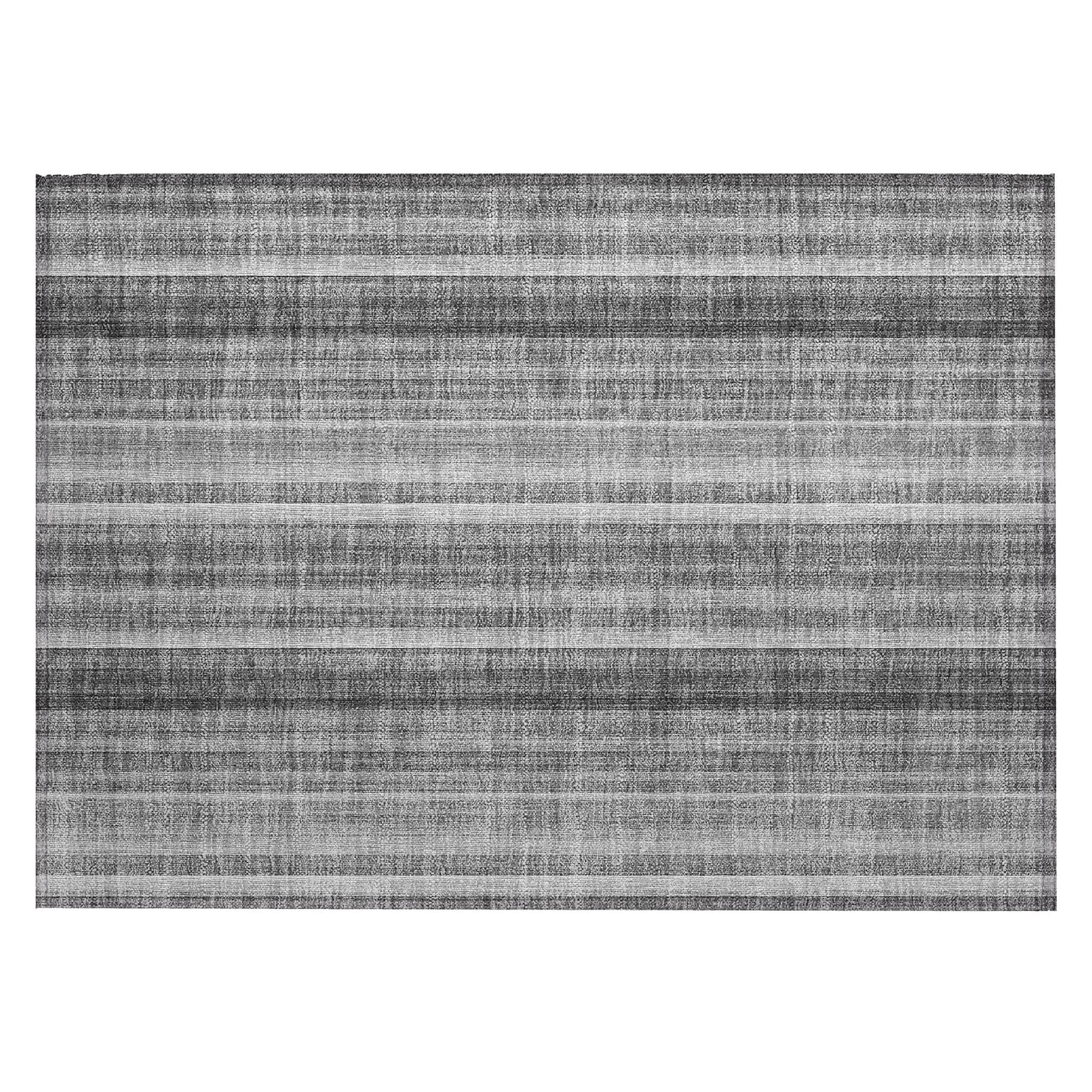 Machine Washable Gray Rug - Indoor / Outdoor - Kids / Pet Friendly Stripes Print Rug