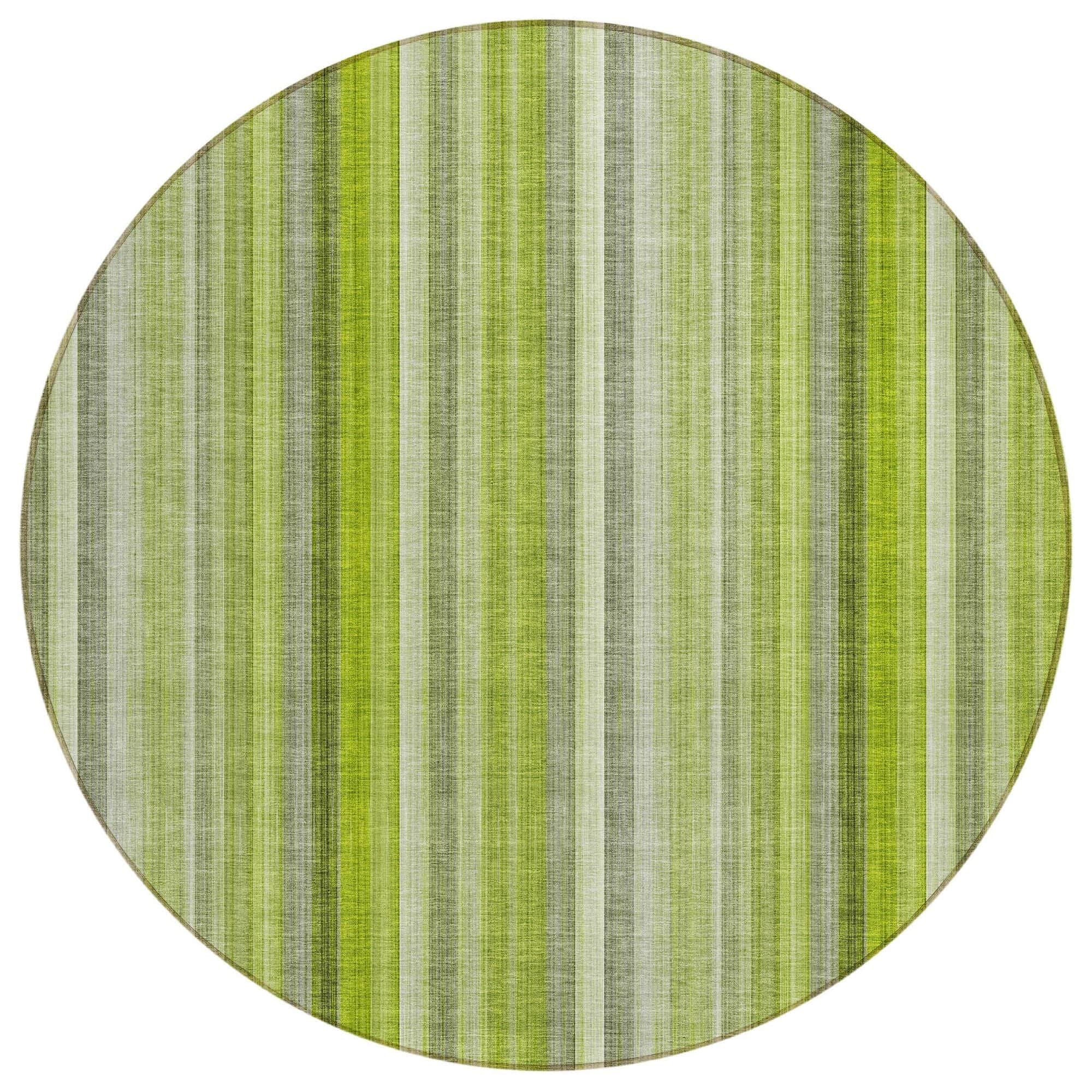 Machine Washable Green Rug - Indoor / Outdoor - Kids / Pet Friendly Stripes Print Rug