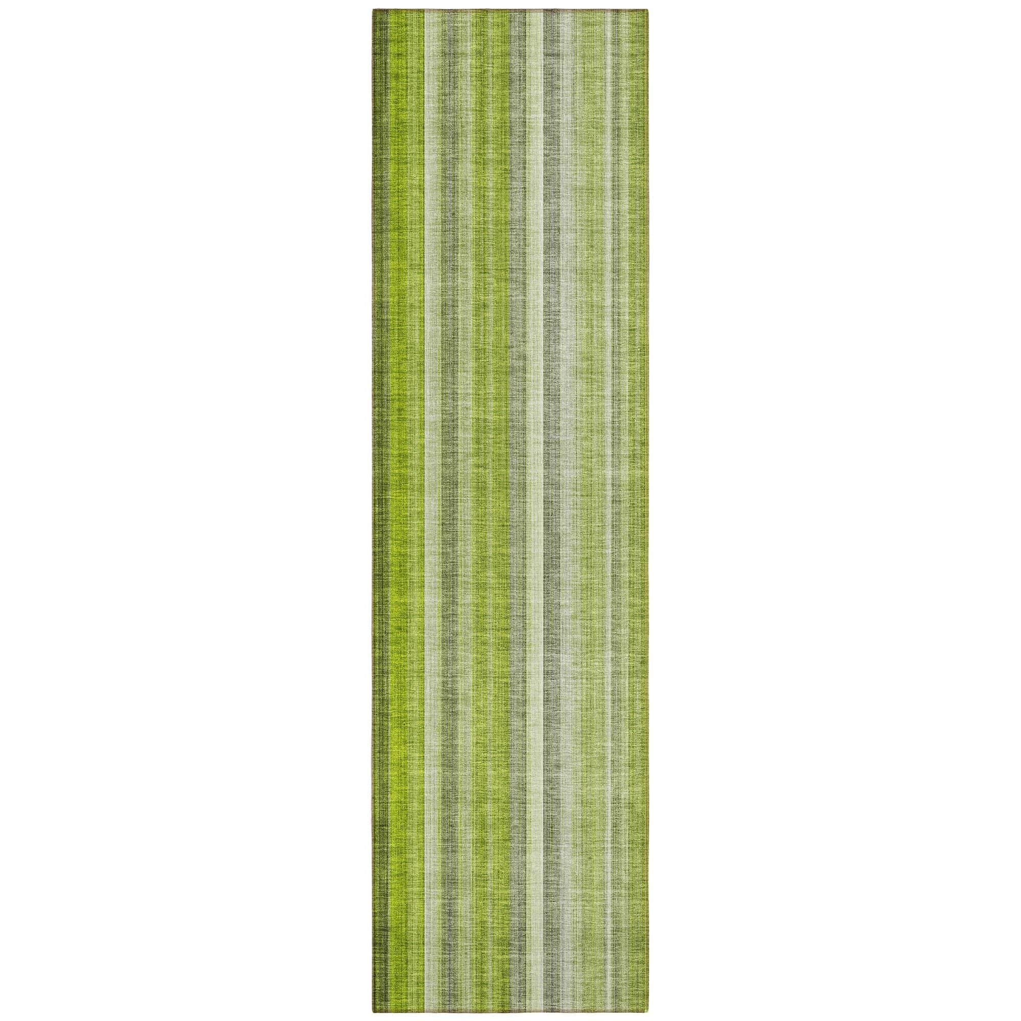 Machine Washable Green Rug - Indoor / Outdoor - Kids / Pet Friendly Stripes Print Rug