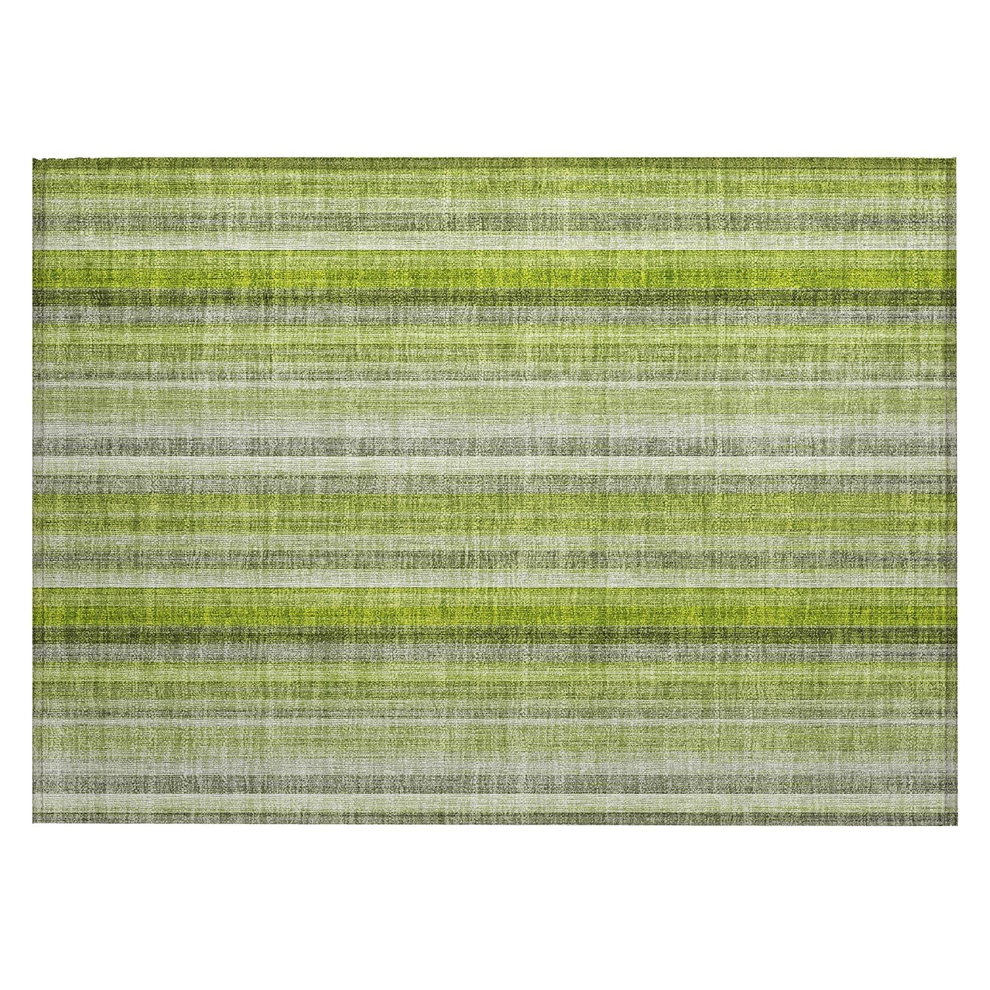 Machine Washable Green Rug - Indoor / Outdoor - Kids / Pet Friendly Stripes Print Rug