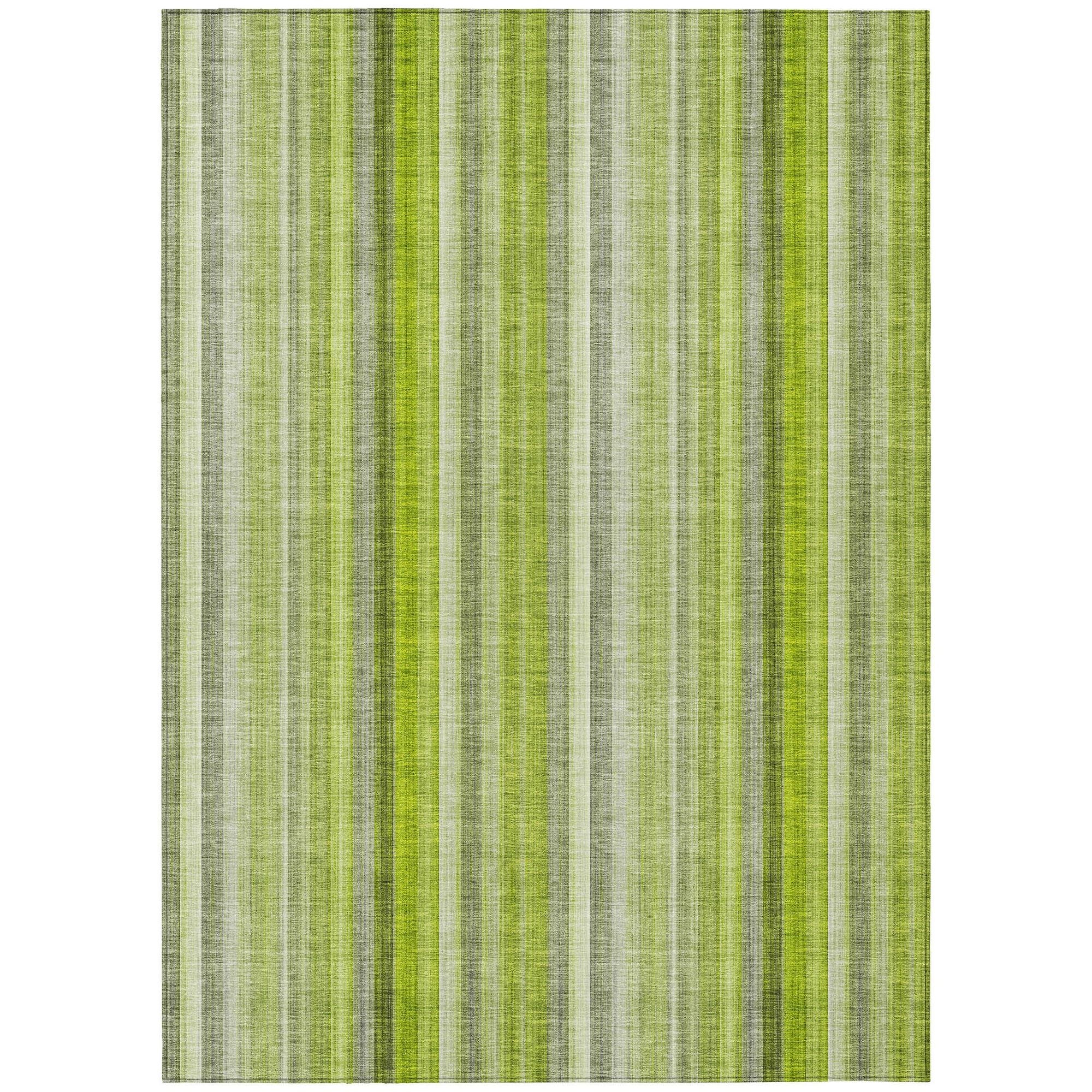 Machine Washable Green Rug - Indoor / Outdoor - Kids / Pet Friendly Stripes Print Rug