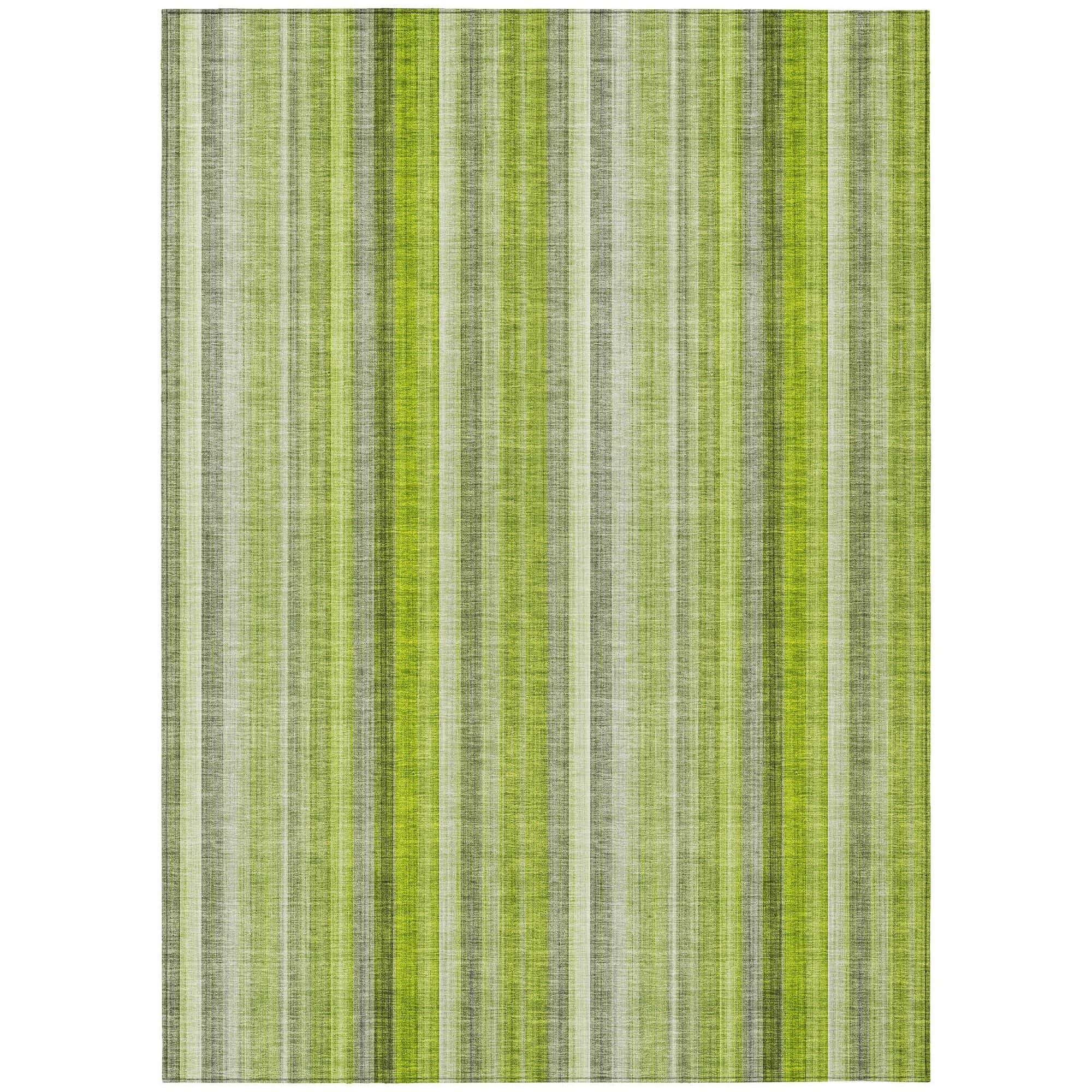 Machine Washable Green Rug - Indoor / Outdoor - Kids / Pet Friendly Stripes Print Rug