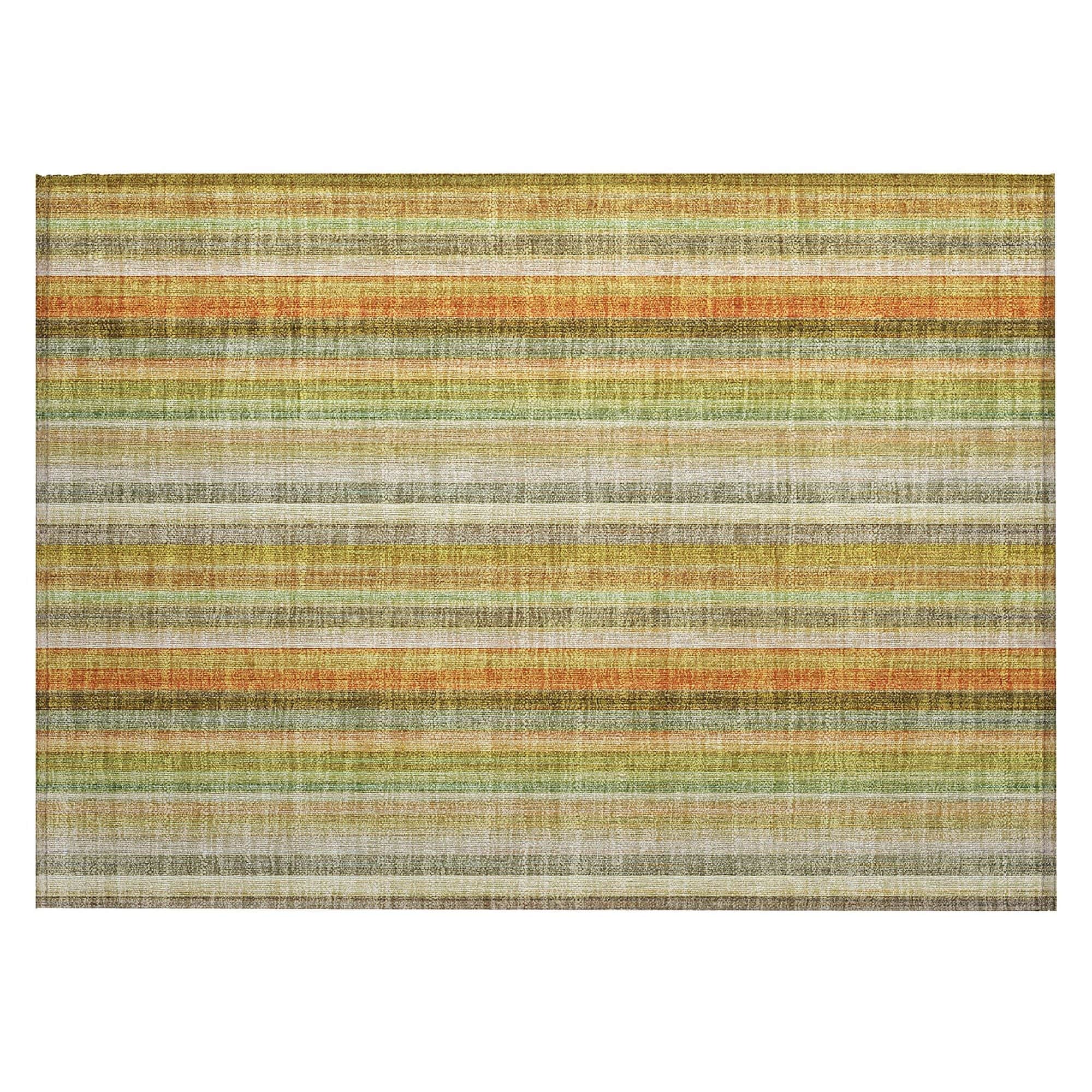 Machine Washable Khaki Brown Rug - Indoor / Outdoor - Kids / Pet Friendly Stripes Print Rug