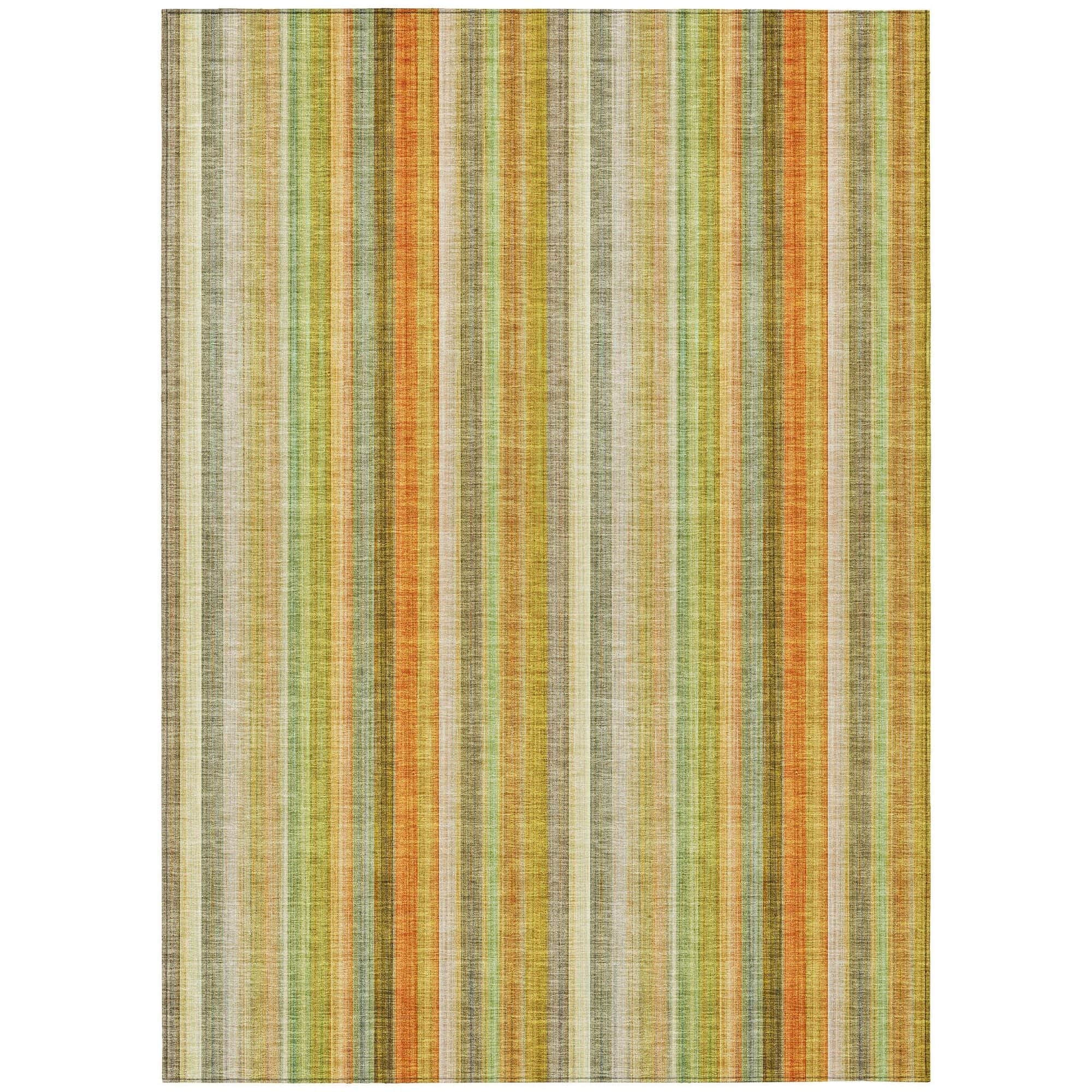 Machine Washable Khaki Brown Rug - Indoor / Outdoor - Kids / Pet Friendly Stripes Print Rug