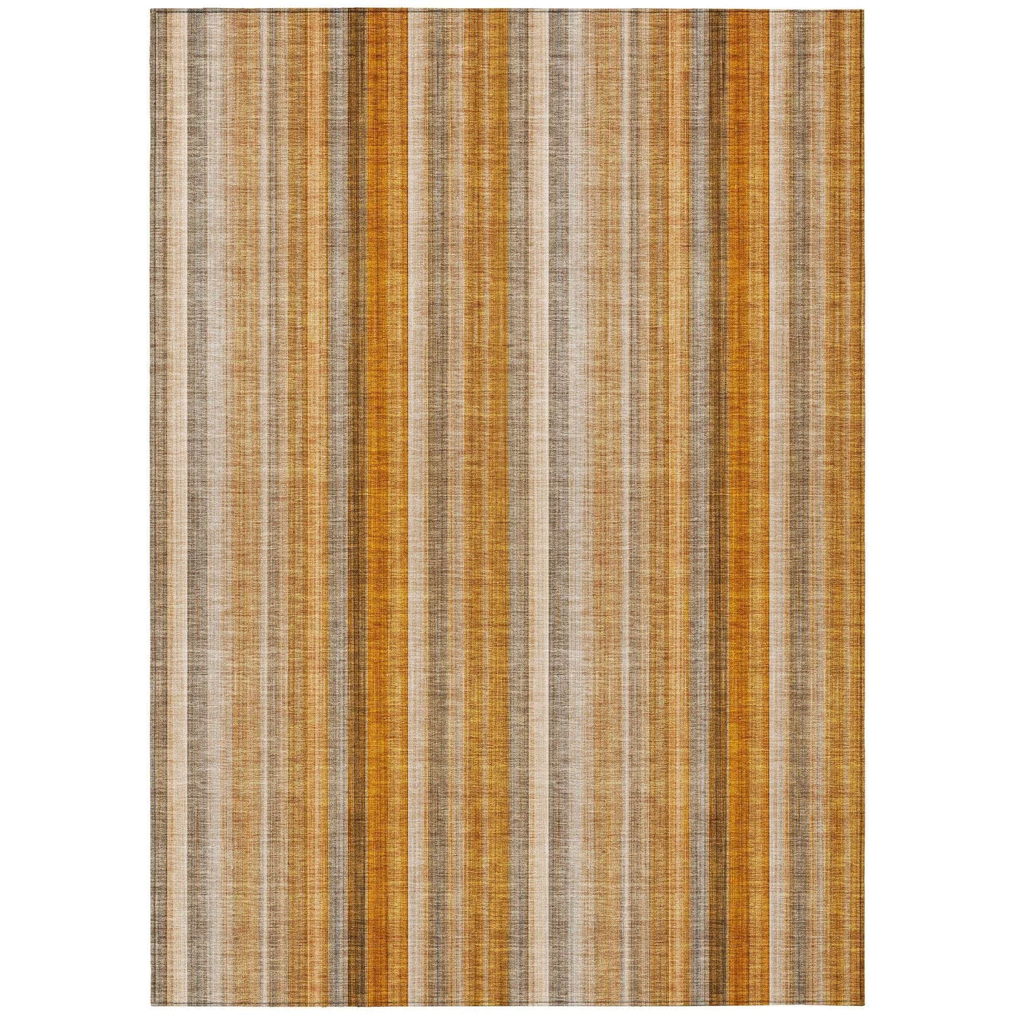 Machine Washable Paprika Orange Rug - Indoor / Outdoor - Kids / Pet Friendly Stripes Print Rug