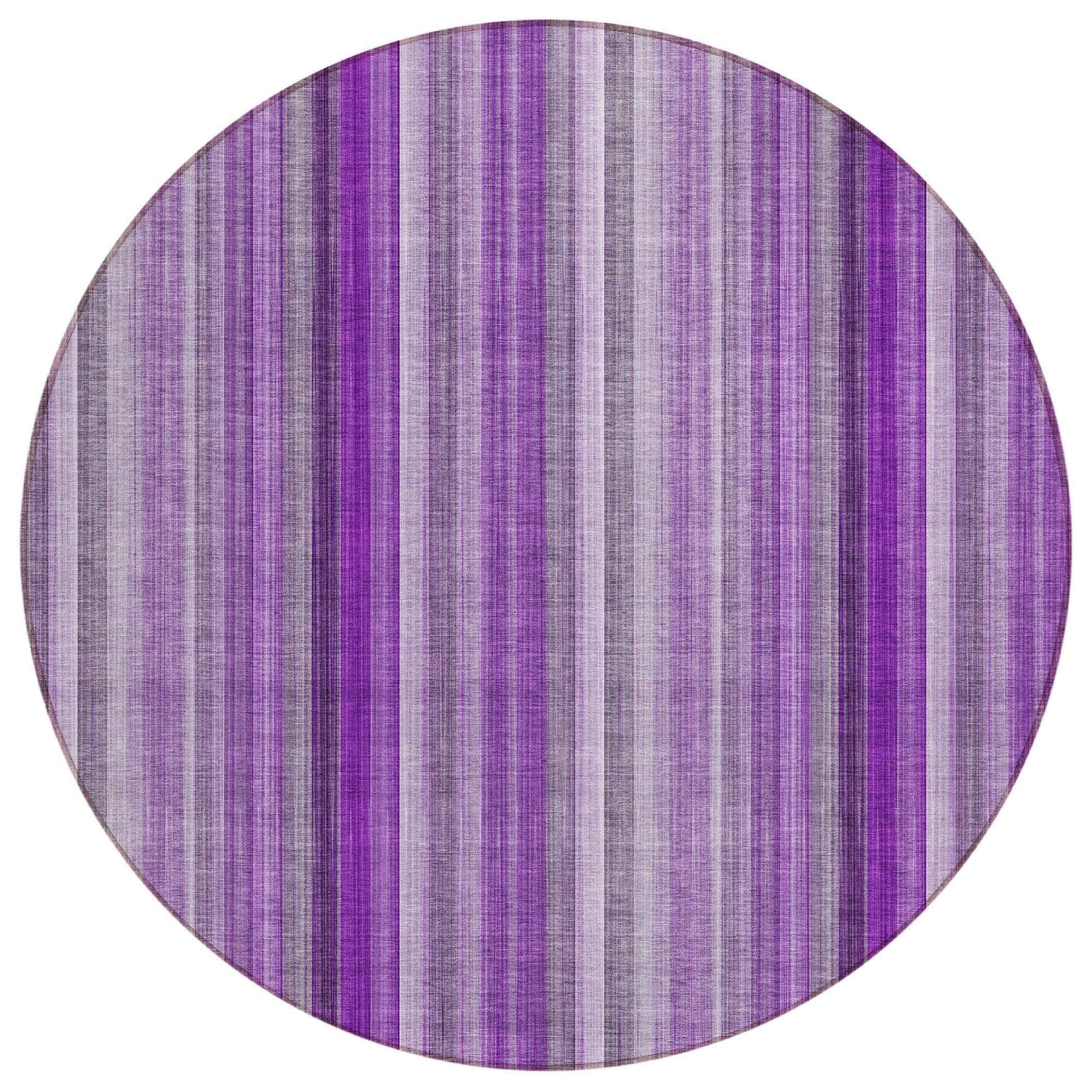 Machine Washable Purple Rug - Indoor / Outdoor - Kids / Pet Friendly Stripes Print Rug