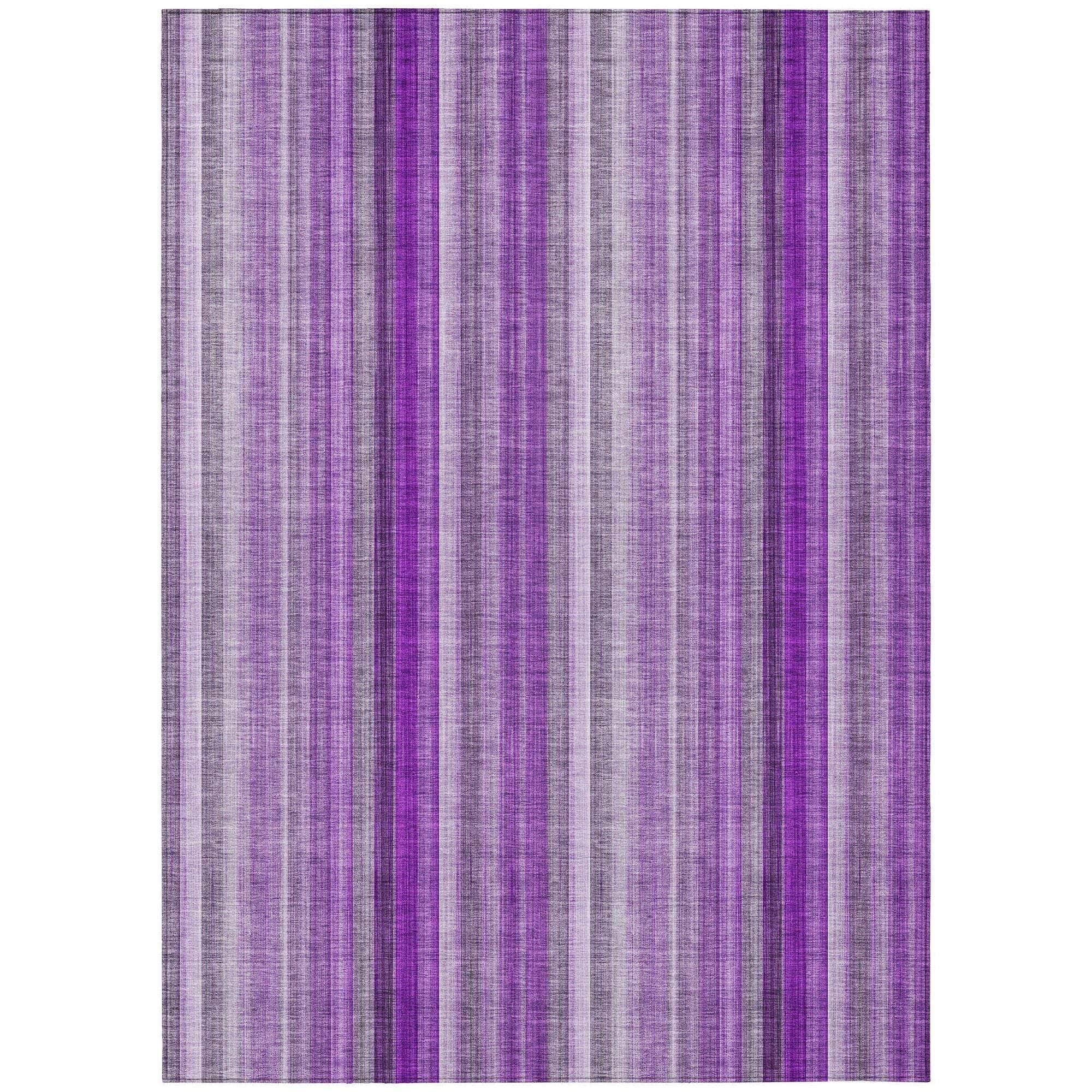Machine Washable Purple Rug - Indoor / Outdoor - Kids / Pet Friendly Stripes Print Rug