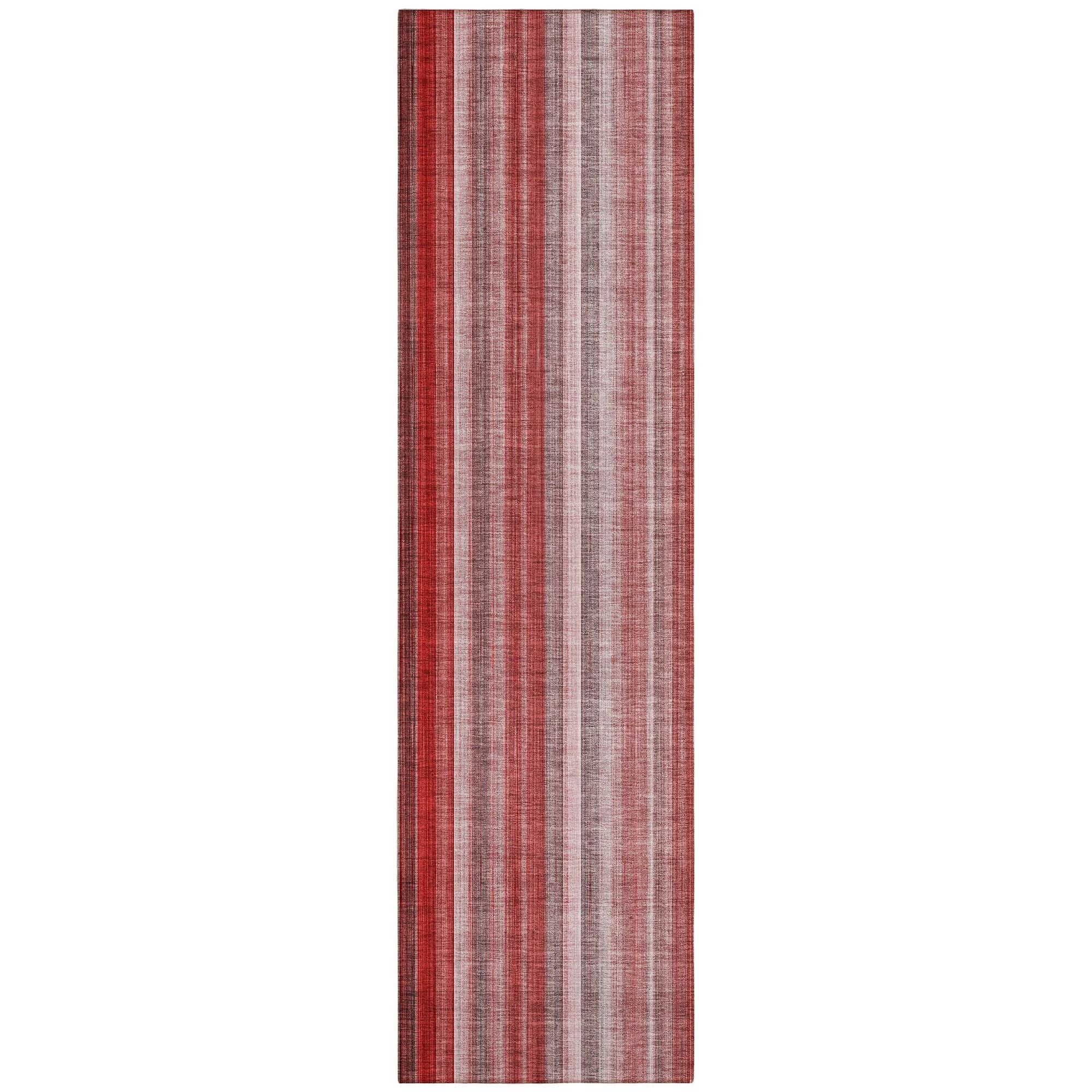 Machine Washable Red Rug - Indoor / Outdoor - Kids / Pet Friendly Stripes Print Rug