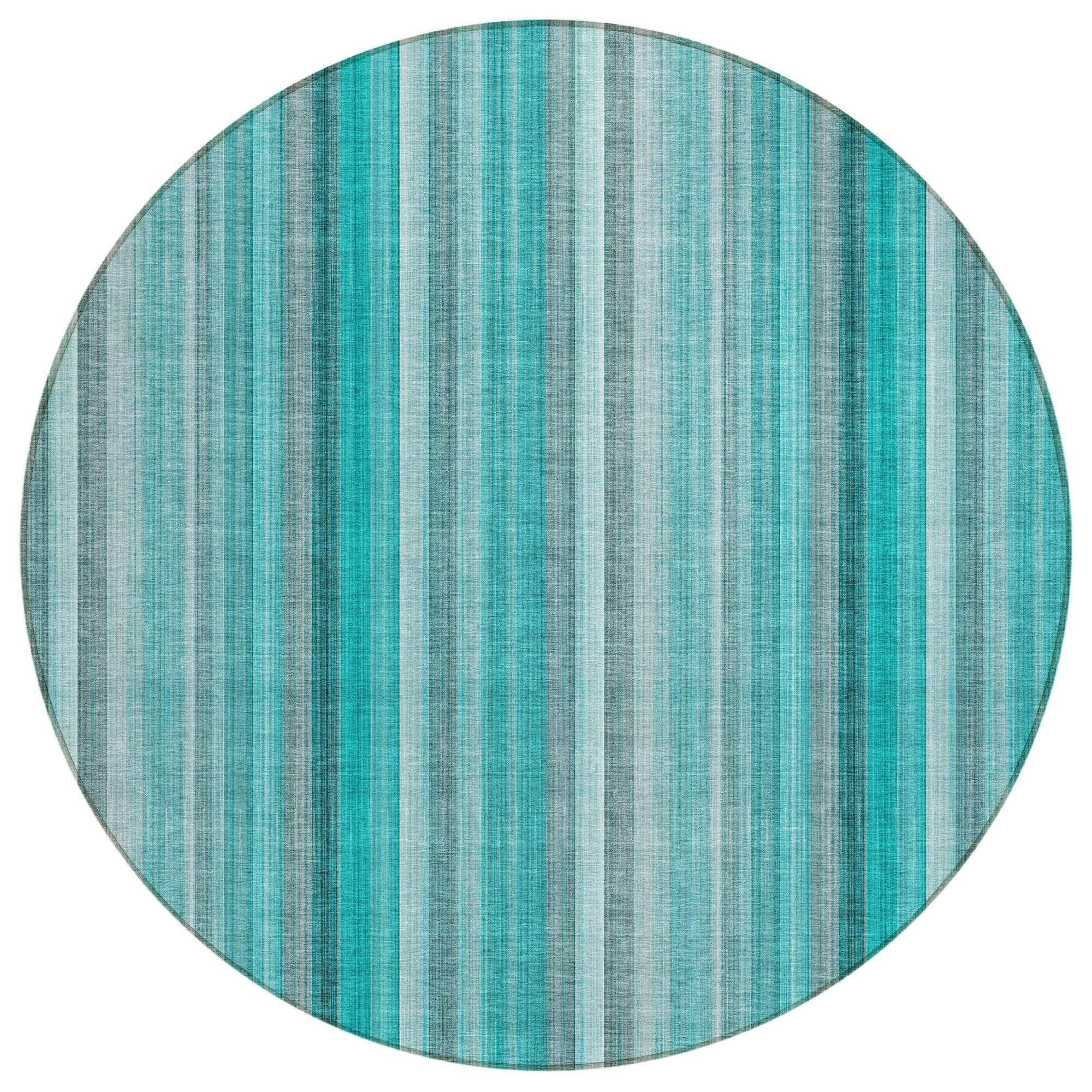 Machine Washable Teal Rug - Indoor / Outdoor - Kids / Pet Friendly Stripes Print Rug